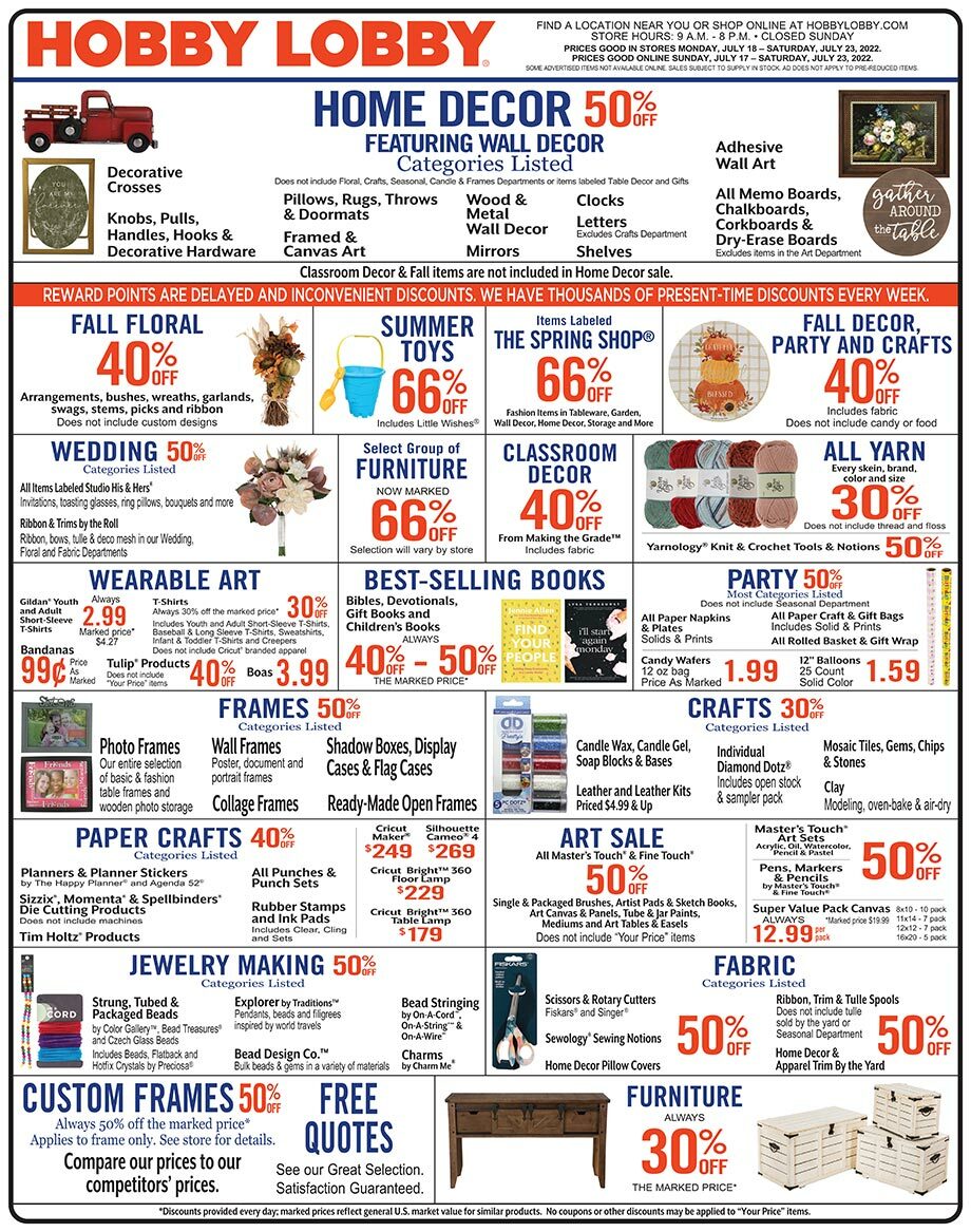 Hobby Lobby Weekly Ad From July