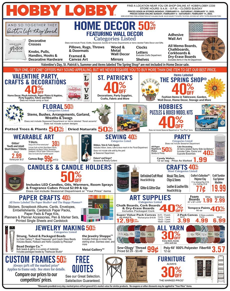 Hobby Lobby Weekly Ad From February