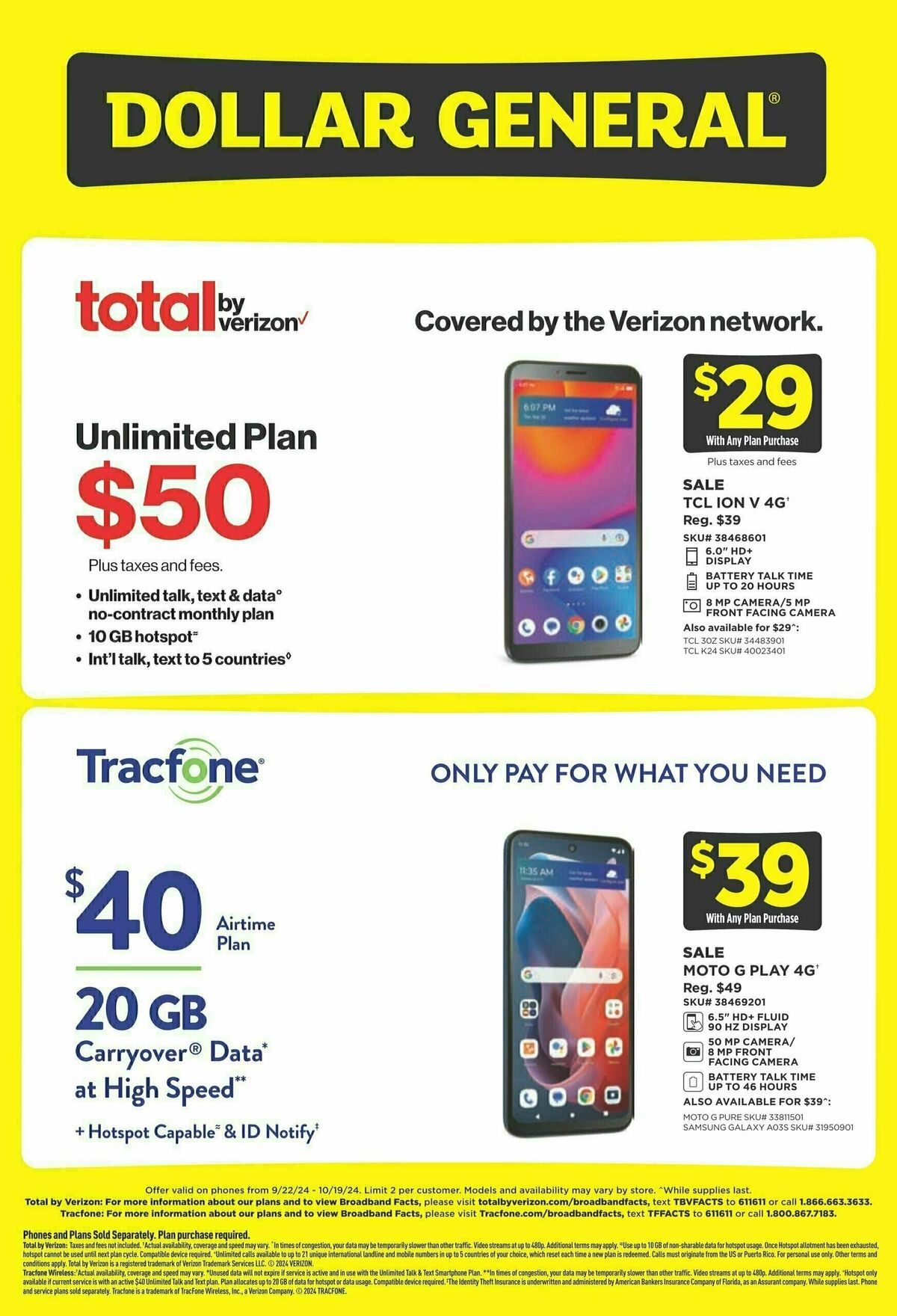 Dollar General Wireless Specials Weekly Ad from September 22