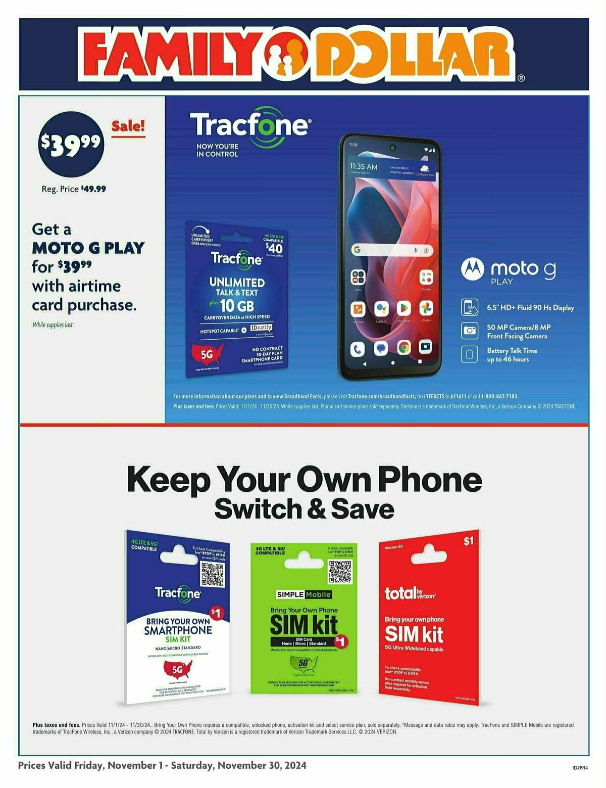 Family Dollar Verizone & Tracfone Weekly Ad from November 1