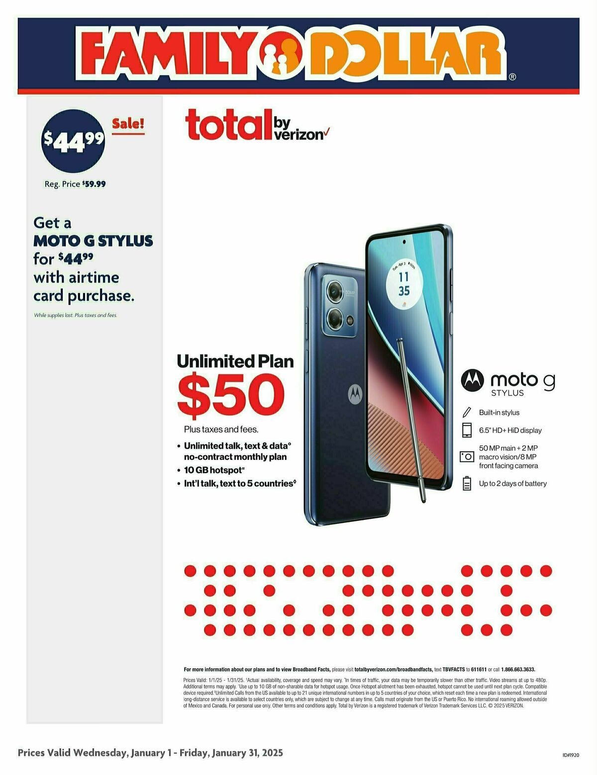 Family Dollar Verizon Weekly Ad from January 1