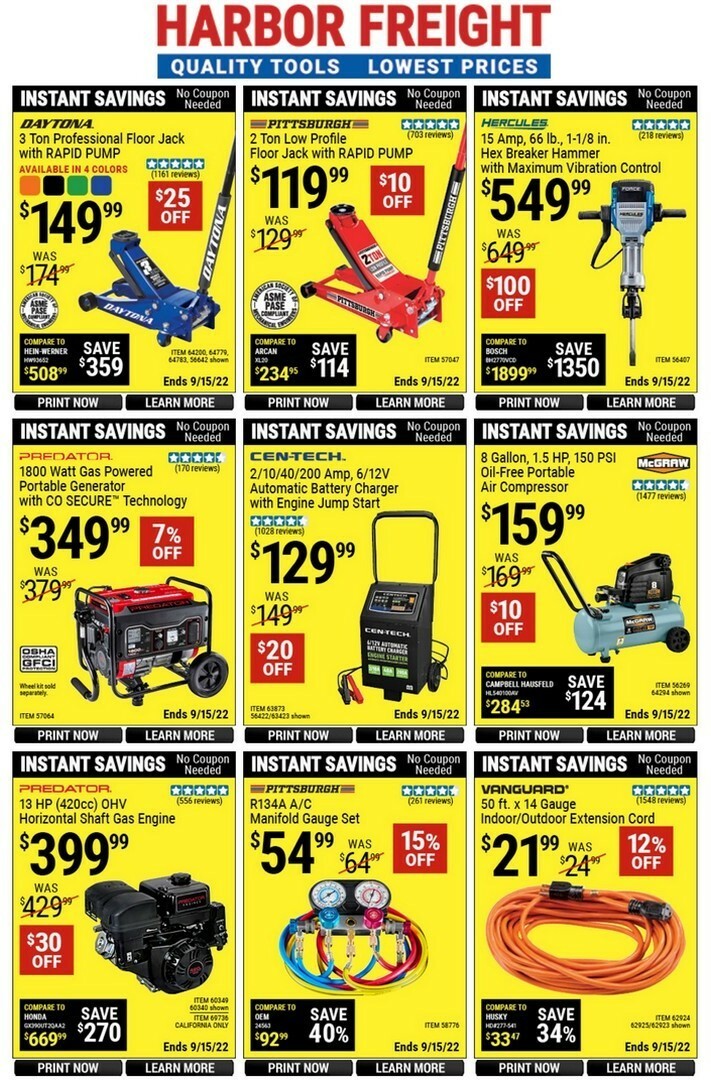 Harbor Freight Tools Weekly Ad from August 22