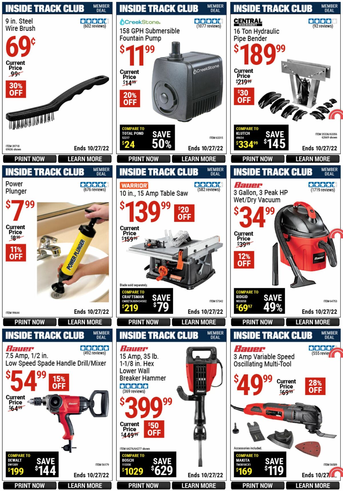 Harbor Freight Tools Inside Track Club Member Deals Weekly Ad from September 29