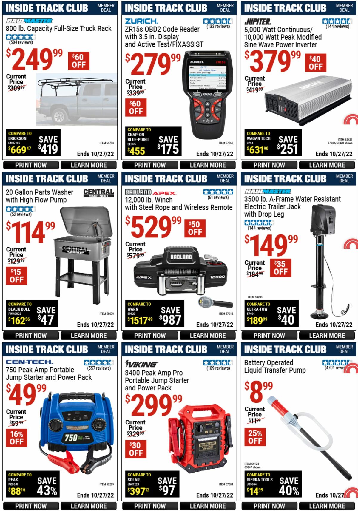 Harbor Freight Tools Inside Track Club Member Deals Weekly Ad from September 29