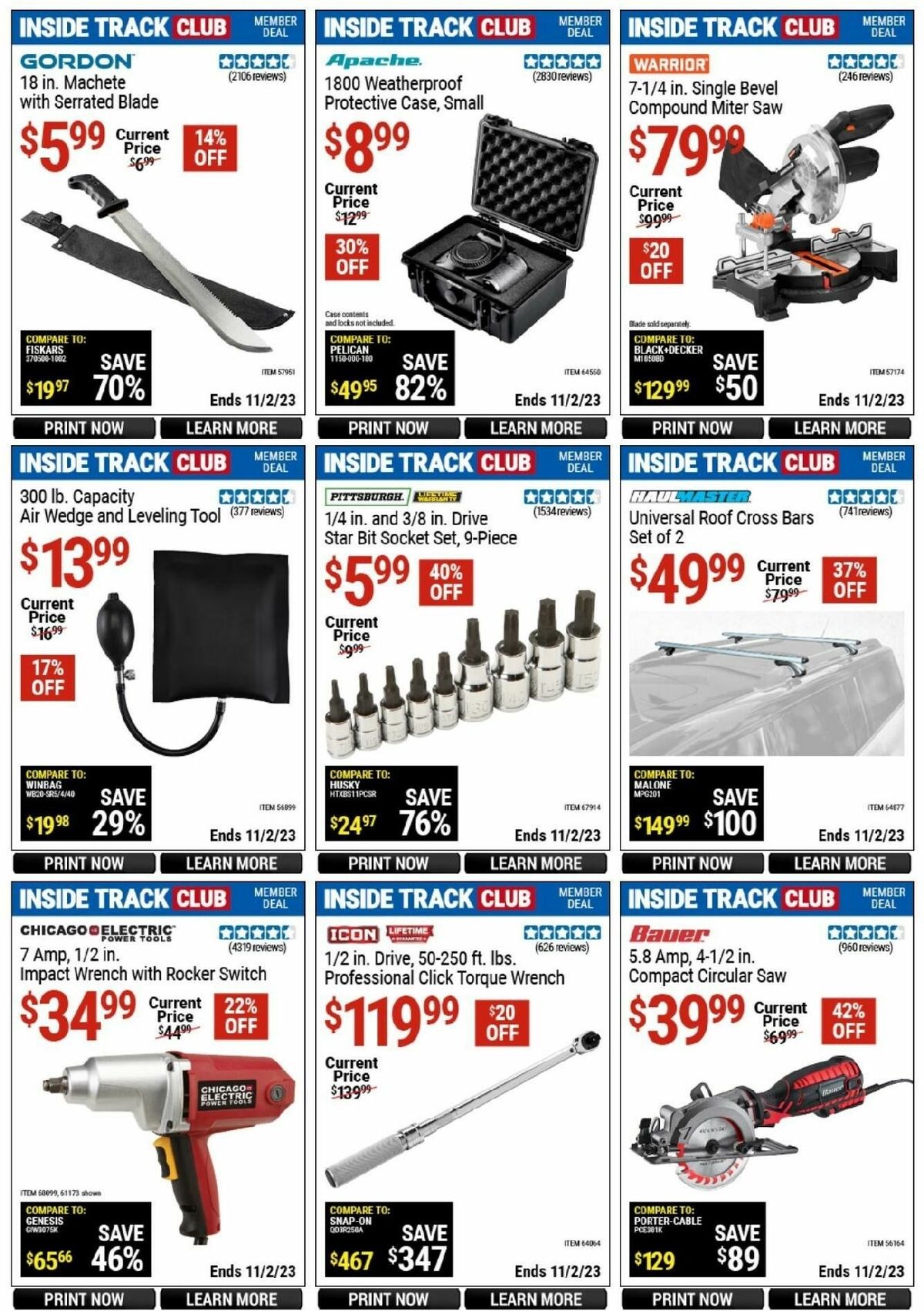 Harbor Freight Tools Inside Track Club Member Deals Weekly Ad from October 14