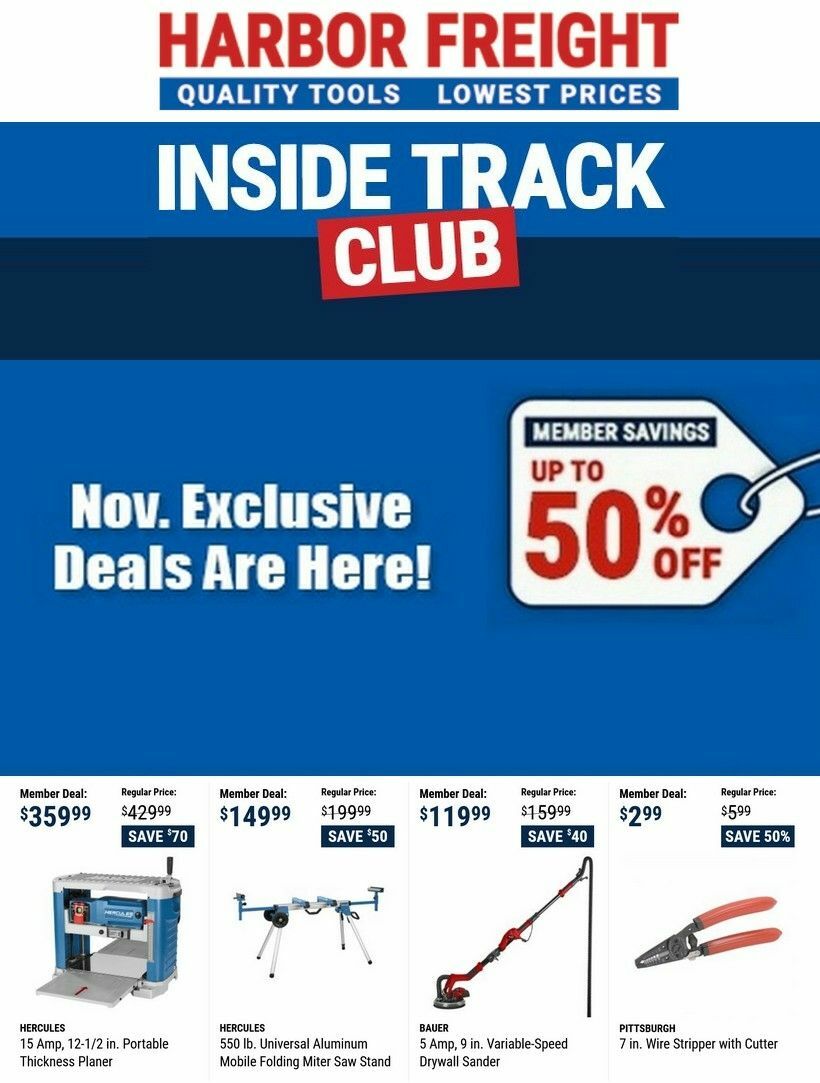 Harbor Freight Tools Inside Track Club Member Deals Weekly Ad from November 25