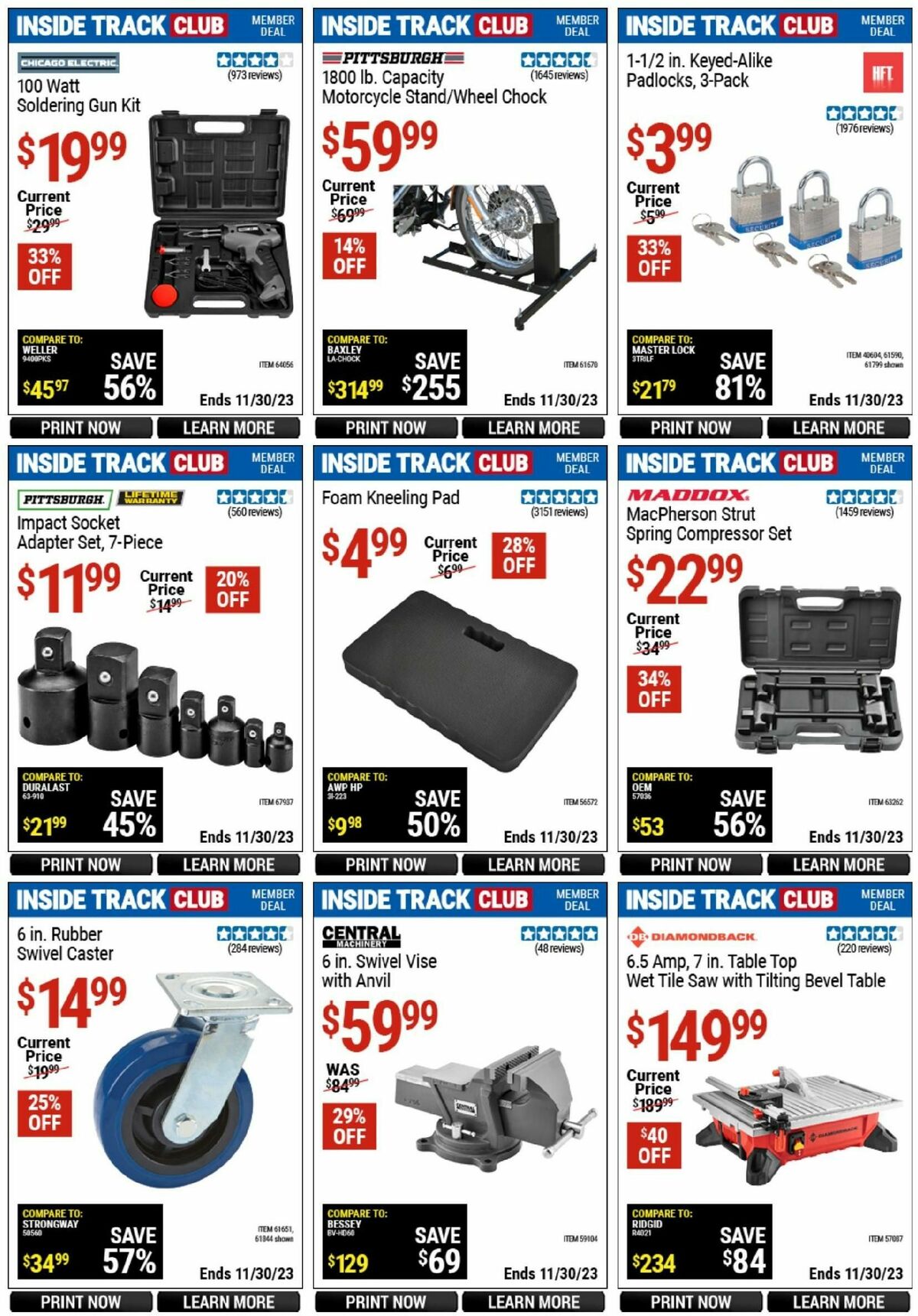 Harbor Freight Tools Inside Track Club Member Deals Weekly Ad from November 25