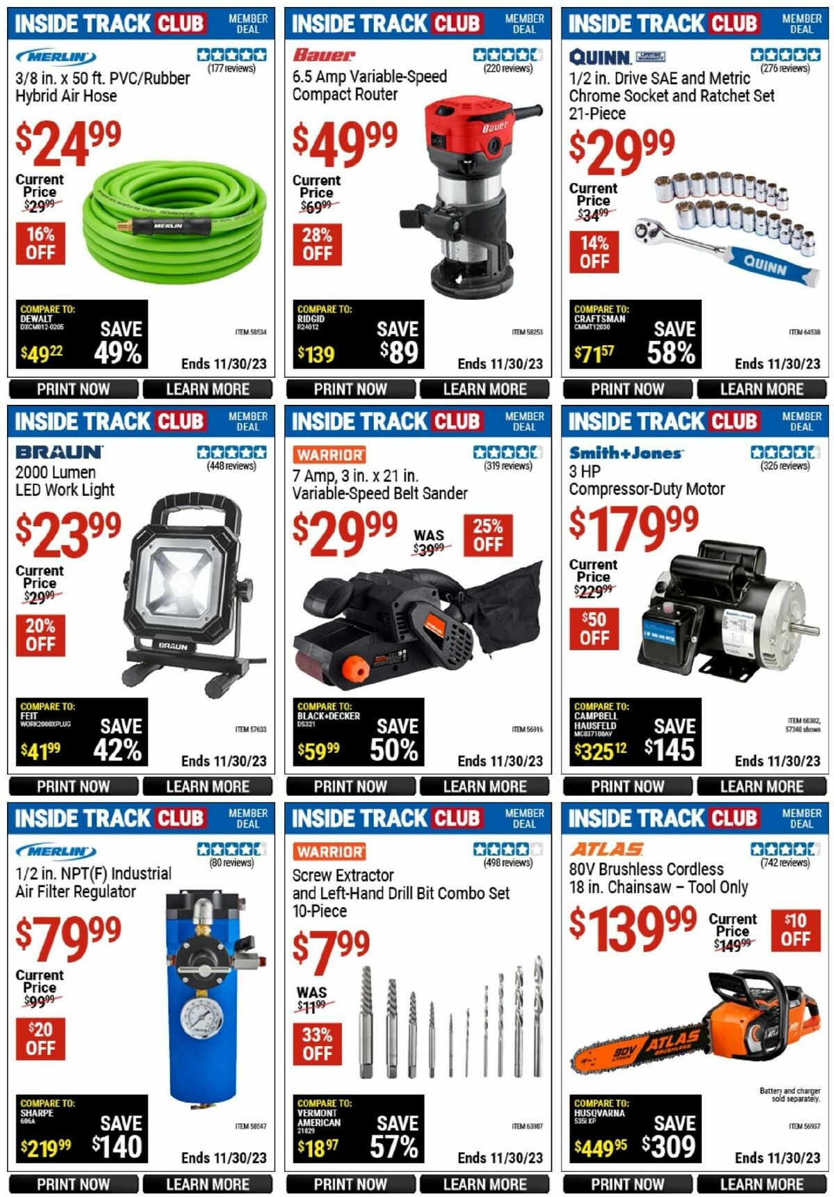 Harbor Freight Tools Inside Track Club Member Deals Weekly Ad from November 25