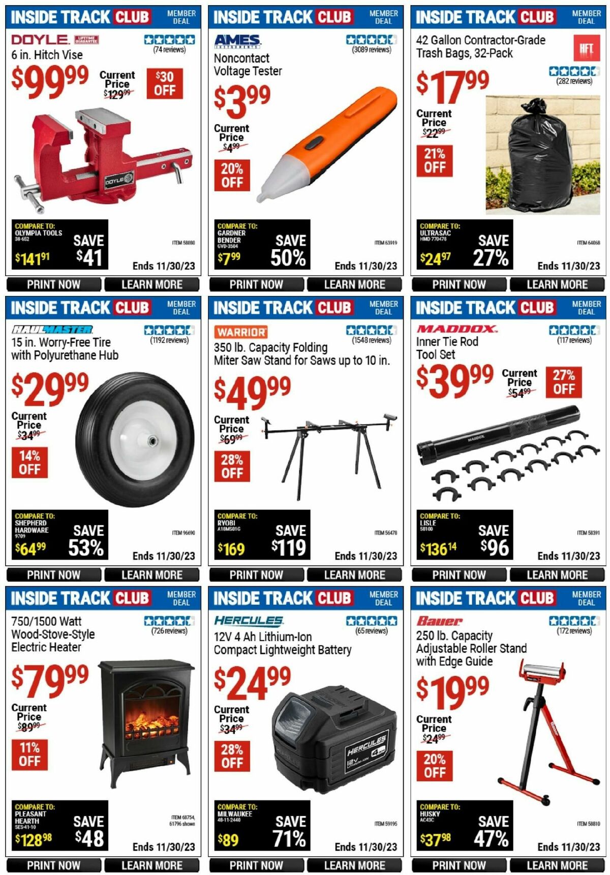 Harbor Freight Tools Inside Track Club Member Deals Weekly Ad from November 25