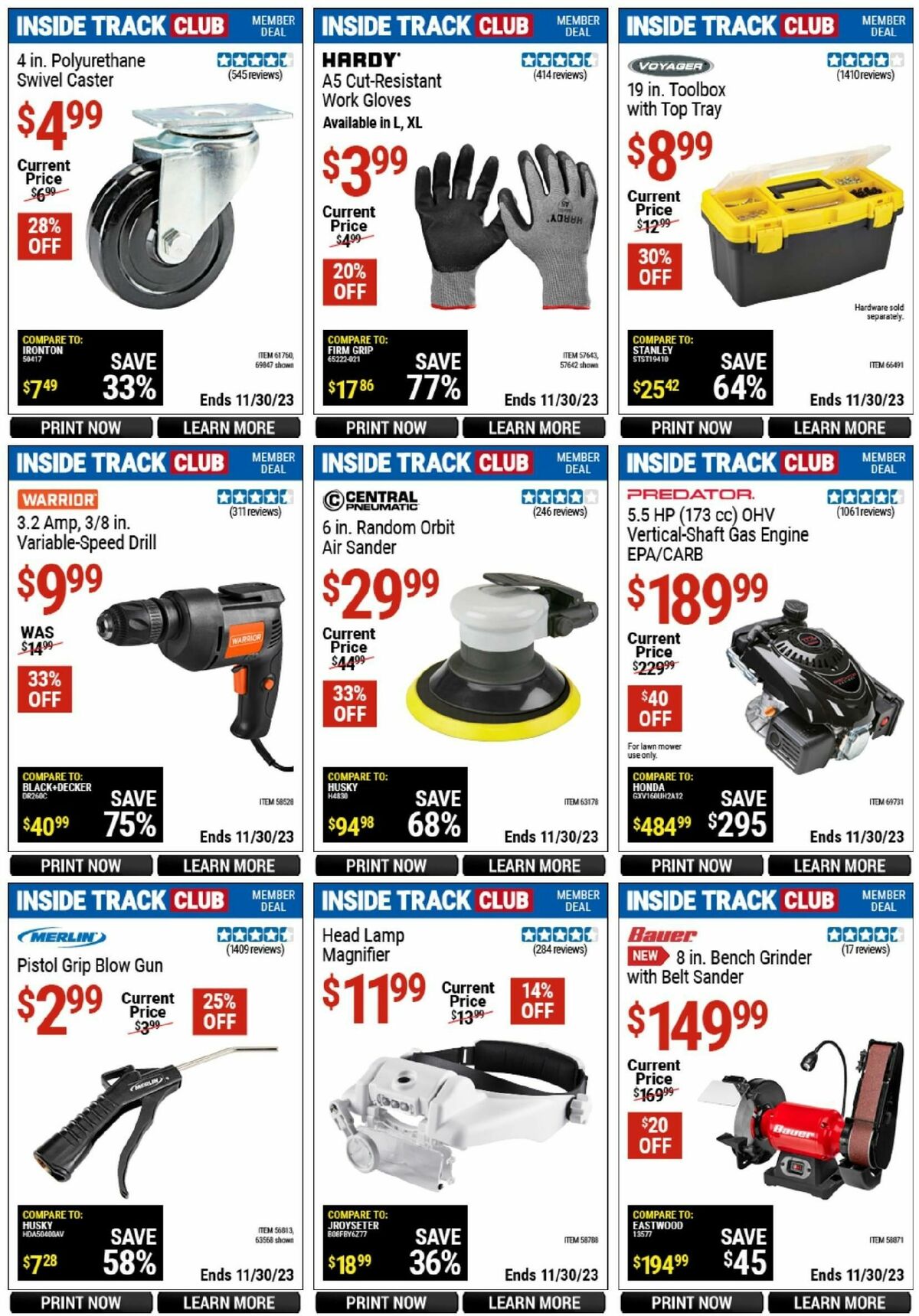 Harbor Freight Tools Inside Track Club Member Deals Weekly Ad from November 25