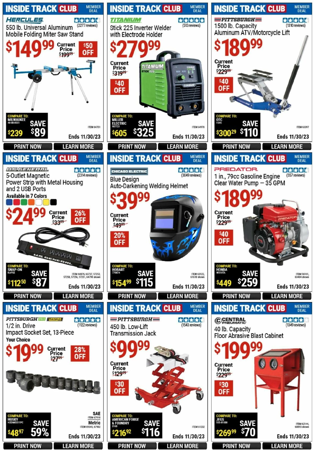 Harbor Freight Tools Inside Track Club Member Deals Weekly Ad from November 25