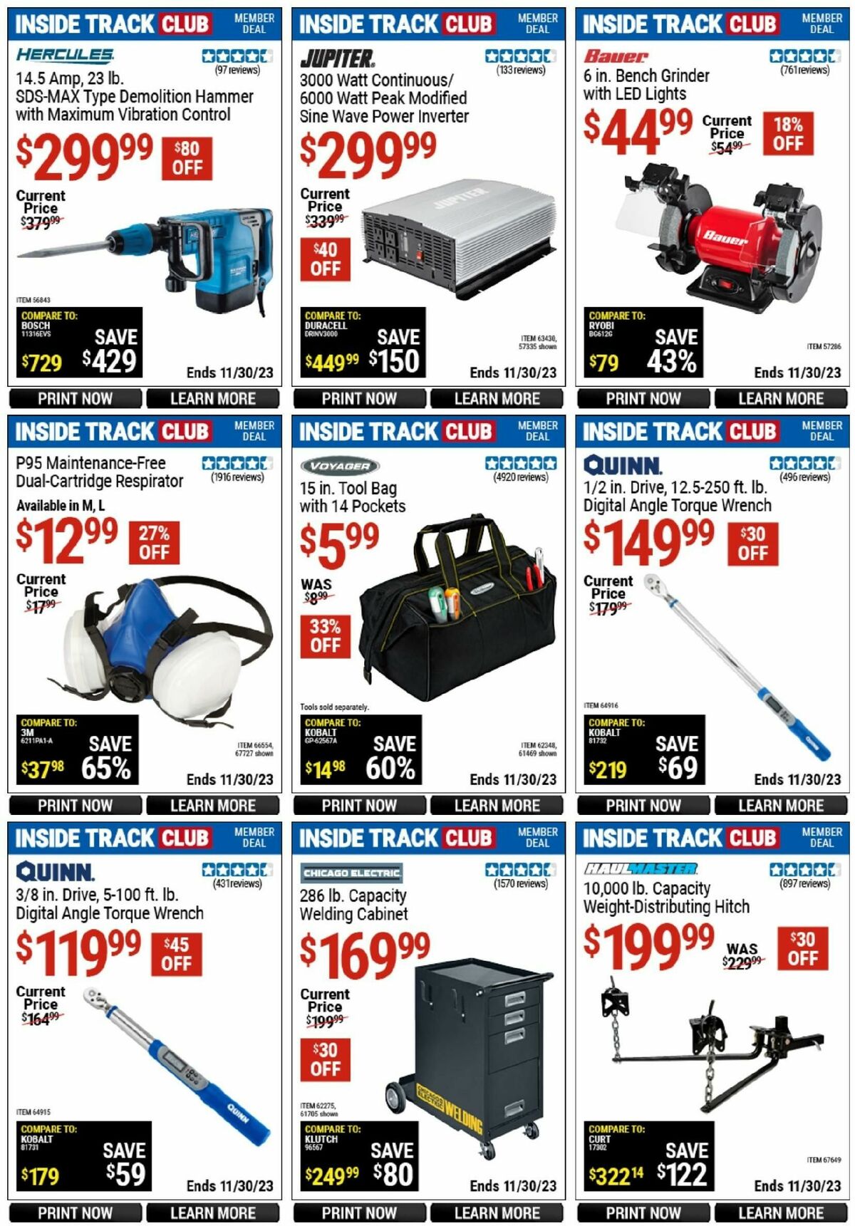 Harbor Freight Tools Inside Track Club Member Deals Weekly Ad from November 25