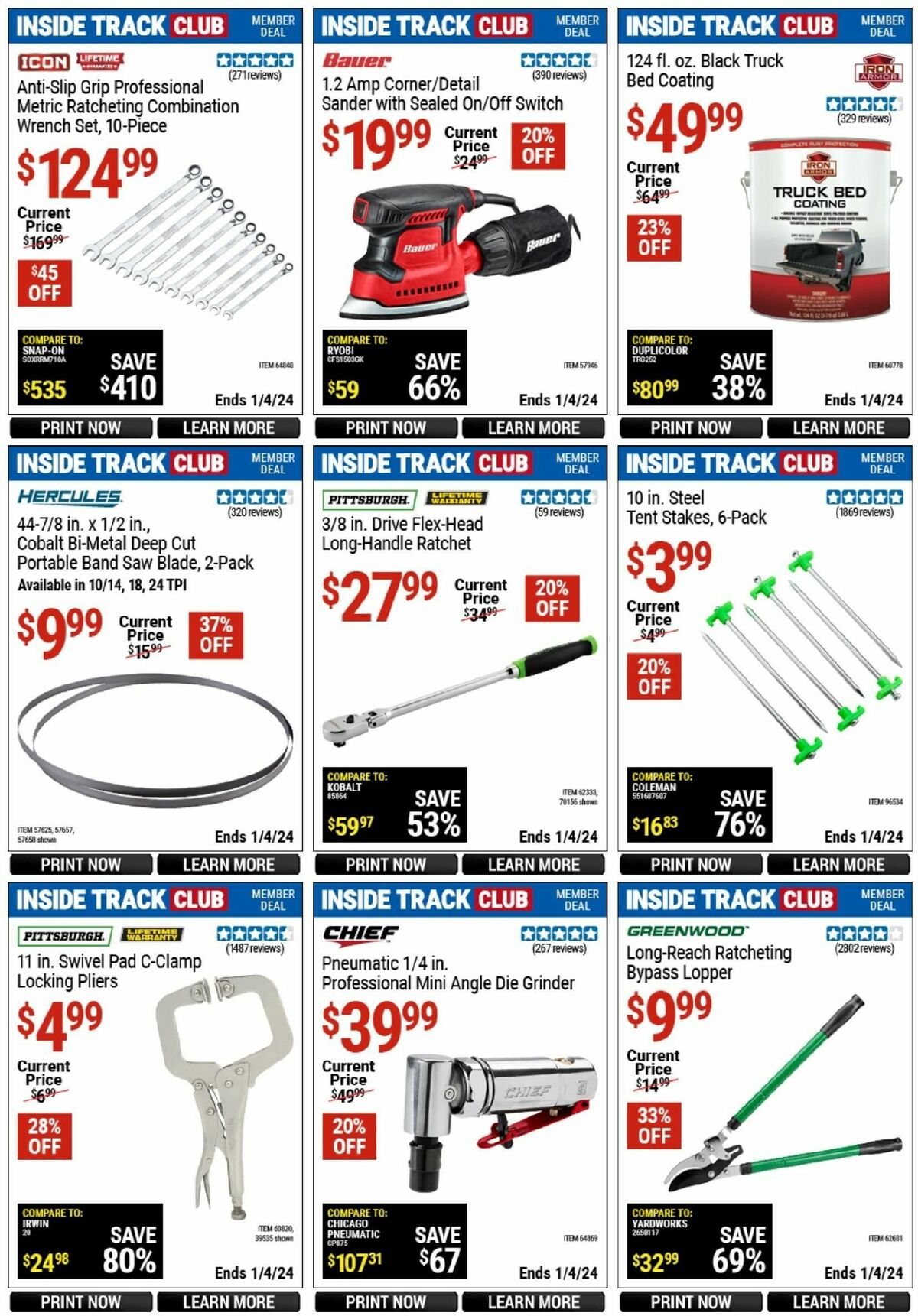 Harbor Freight Tools Inside Track Club Member Deals Weekly Ad from December 11