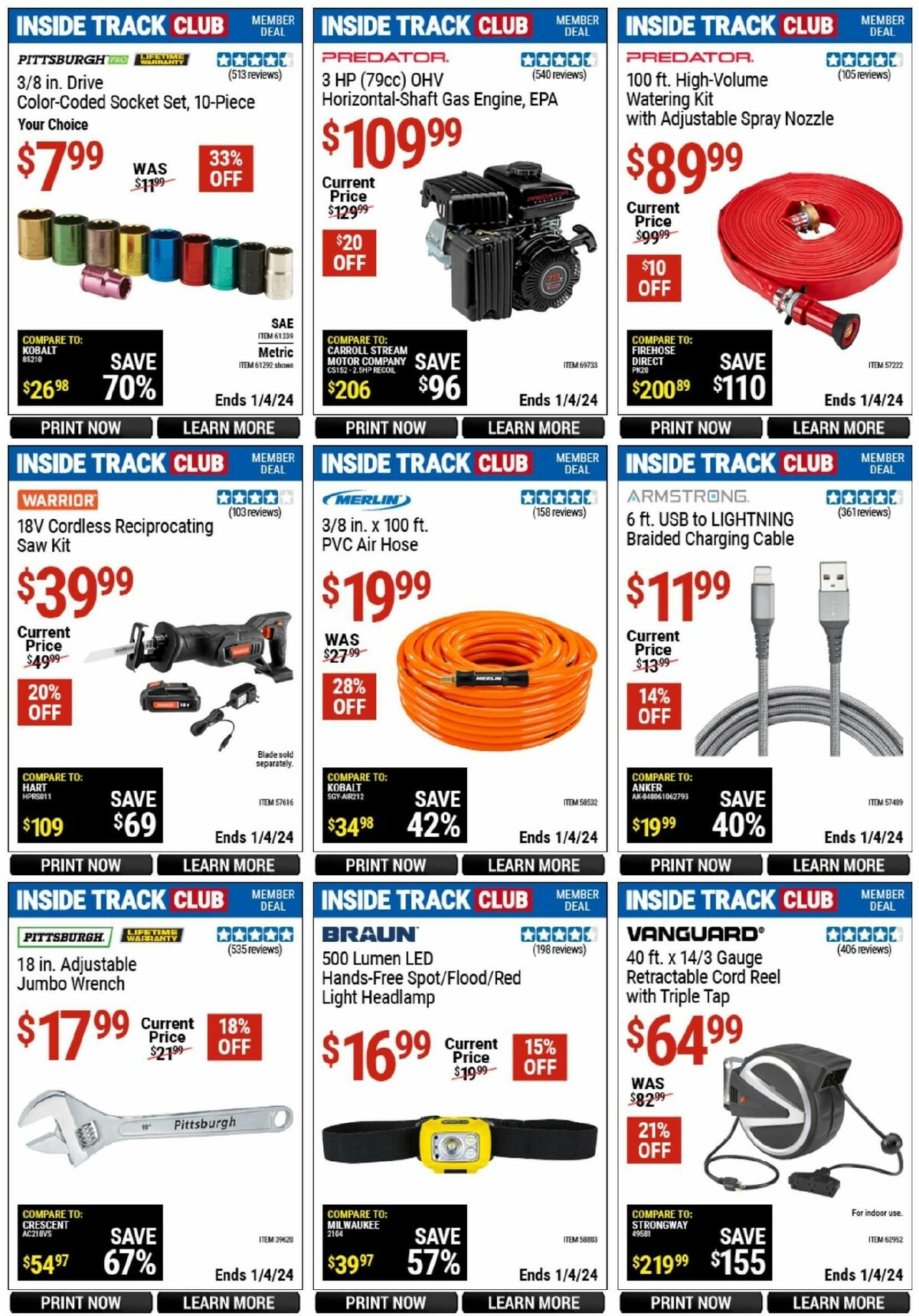 Harbor Freight Tools Inside Track Club Member Deals Weekly Ad from December 11