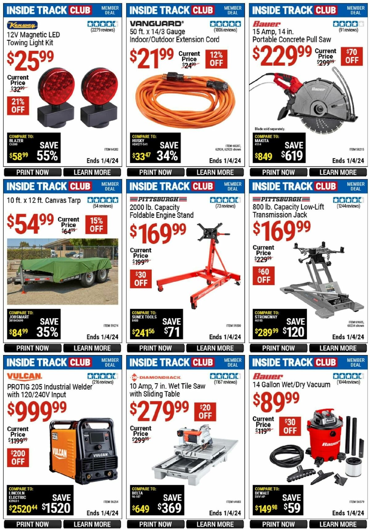 Harbor Freight Tools Inside Track Club Member Deals Weekly Ad from December 11