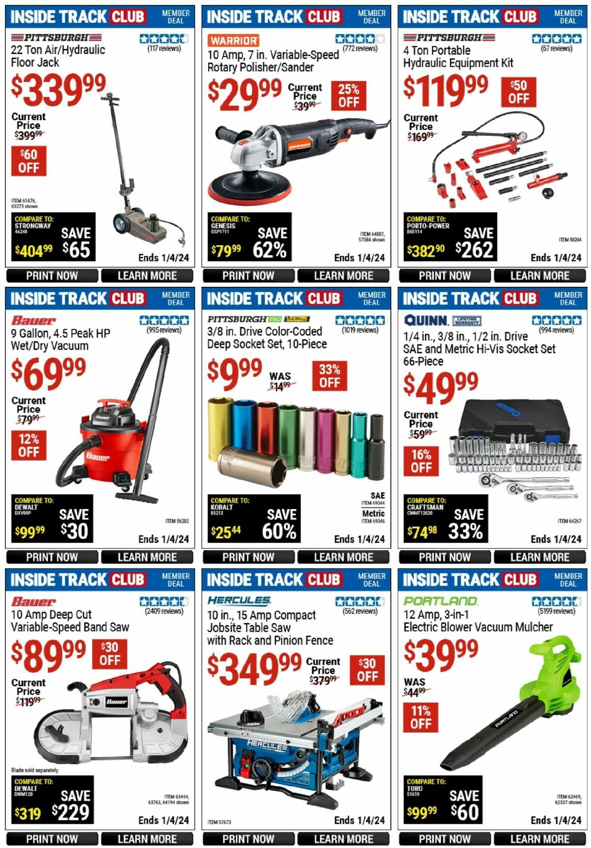 Harbor Freight Tools Inside Track Club Member Deals Weekly Ad from December 11