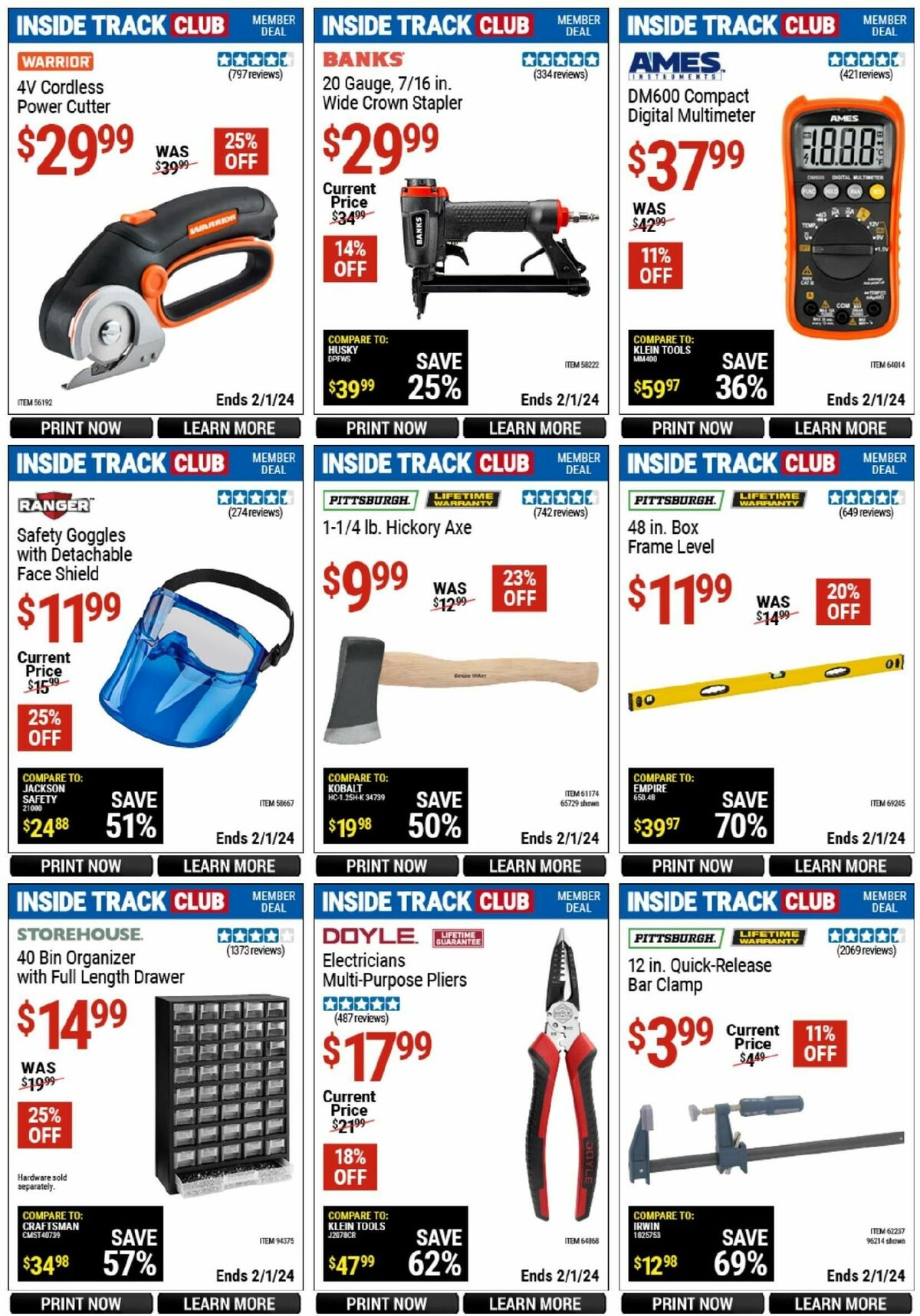 Harbor Freight Tools Inside Track Club Member Deals Weekly Ad from January 6