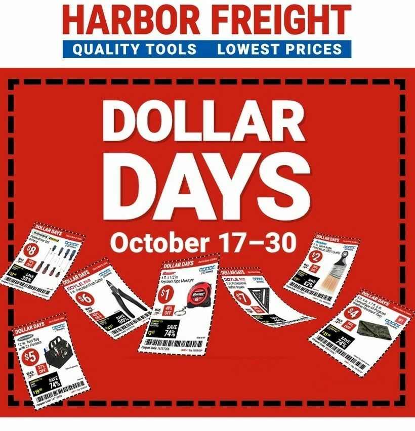 Harbor Freight Tools Dollar Days Weekly Ad from October 17