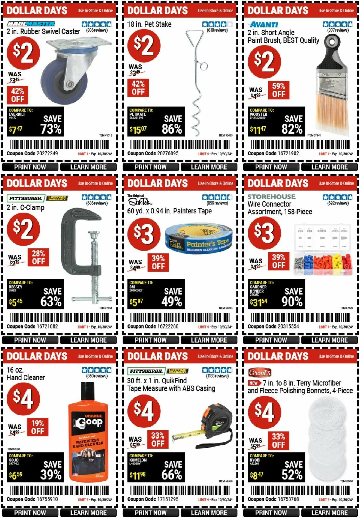 Harbor Freight Tools Dollar Days Weekly Ad from October 17