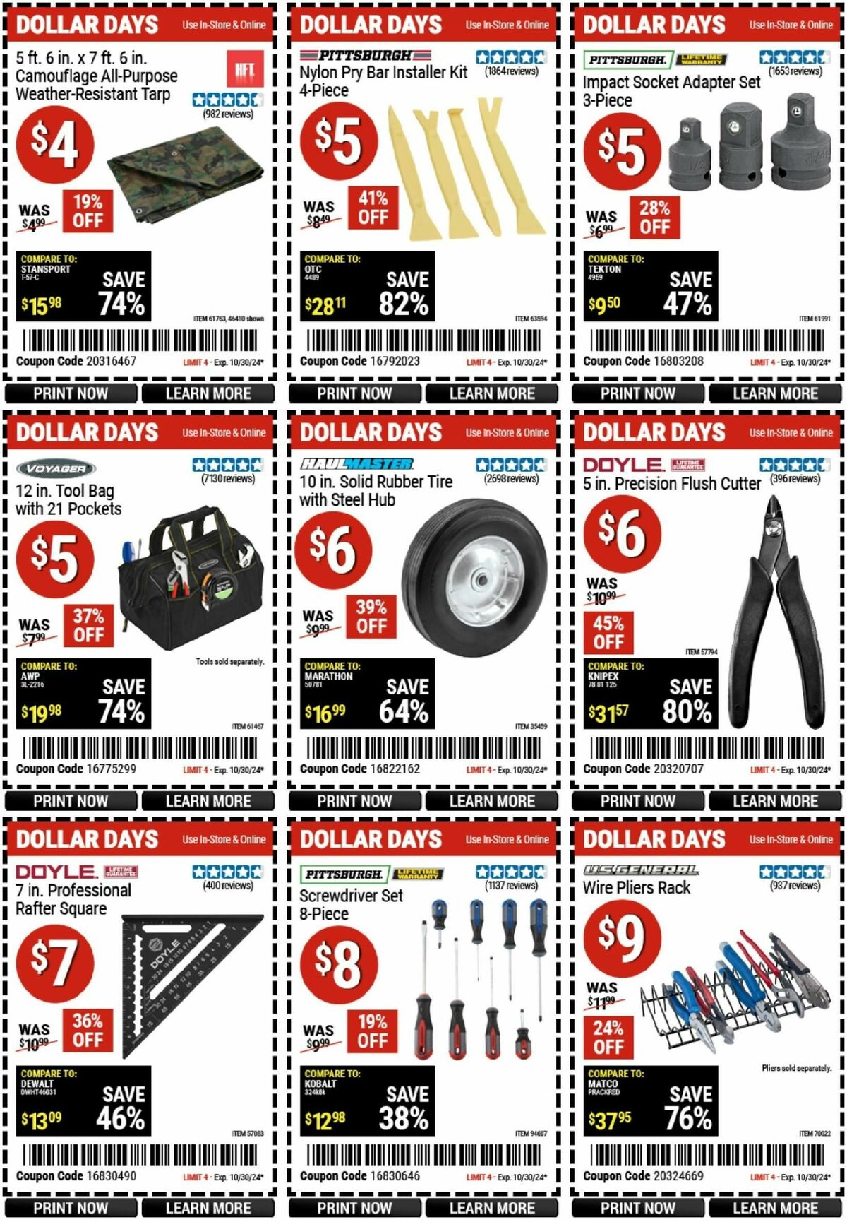 Harbor Freight Tools Dollar Days Weekly Ad from October 17