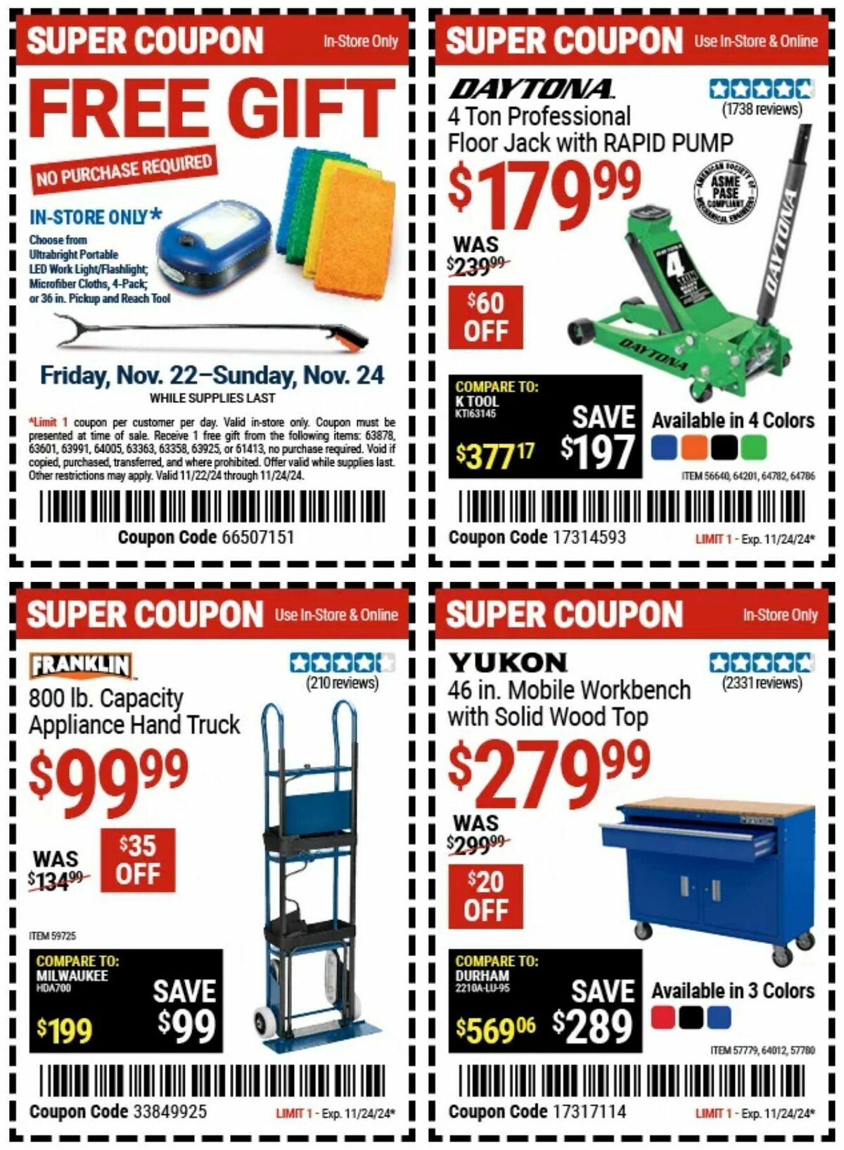 Harbor Freight Tools FREE GIFT, NO PURCHASE REQUIRED! Weekly Ad from November 23