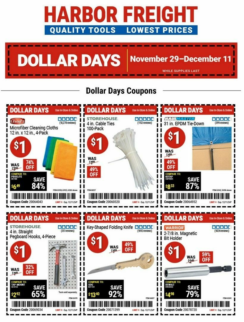 Harbor Freight Tools Dollar Days Weekly Ad from November 29