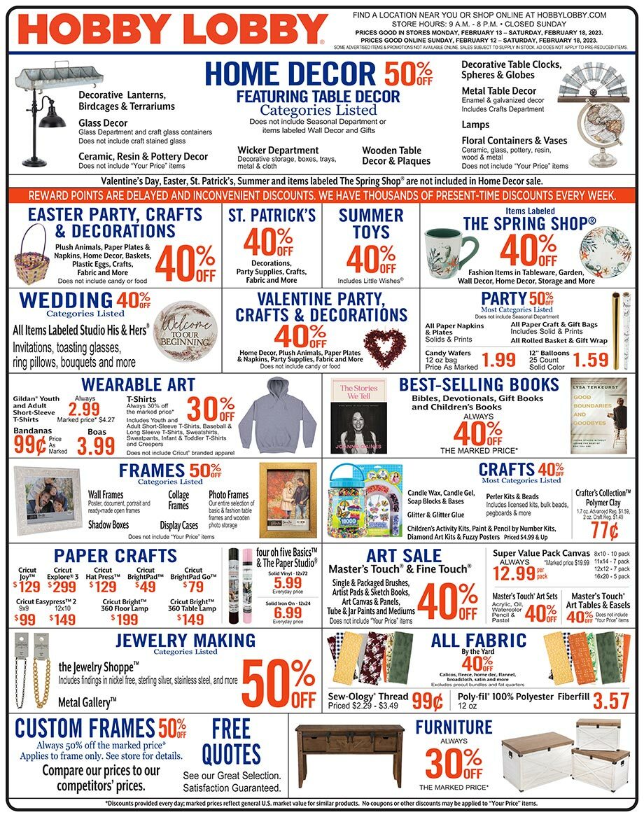 Hobby Lobby Weekly Ad from February 12