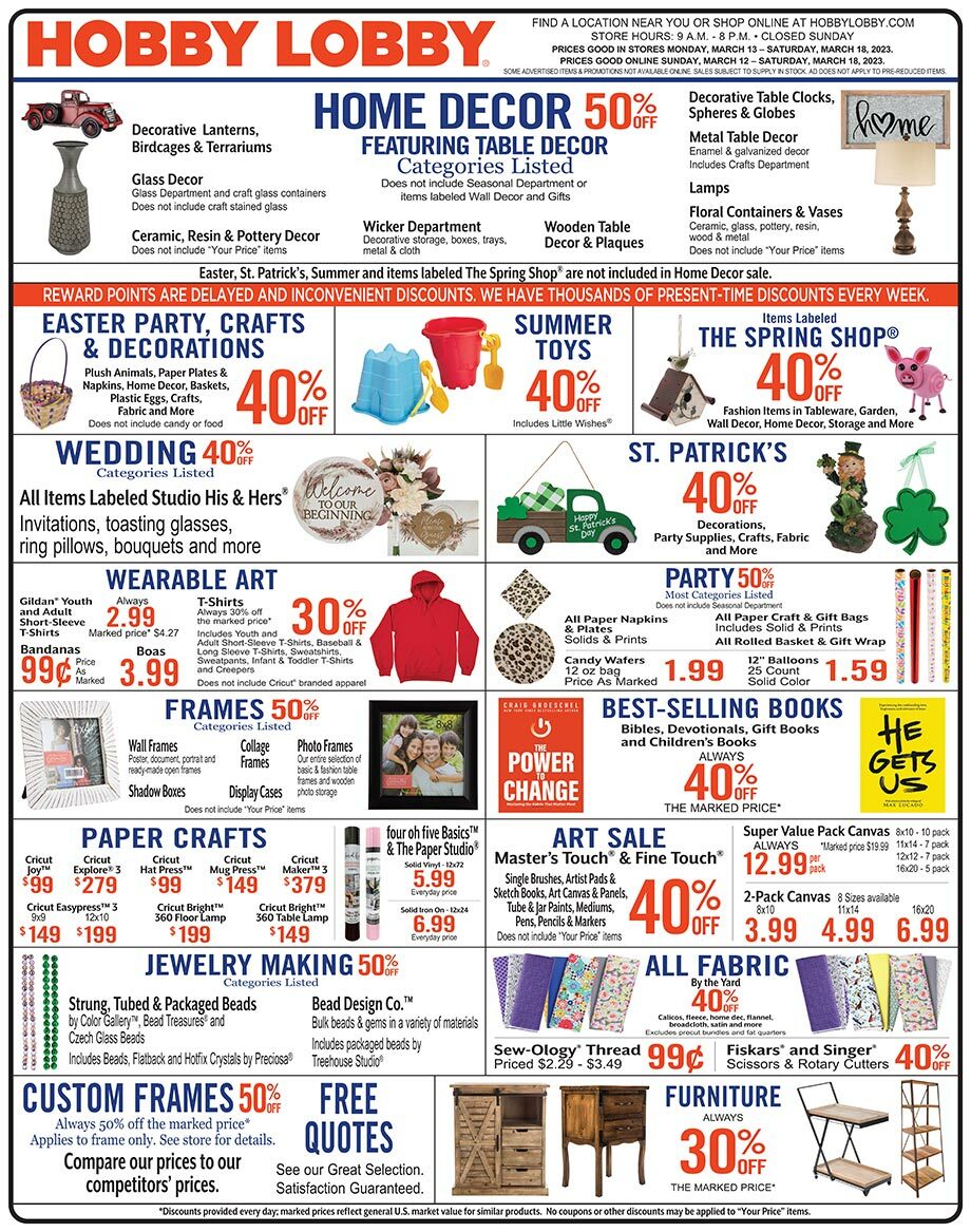 Hobby Lobby Weekly Ad from March 12