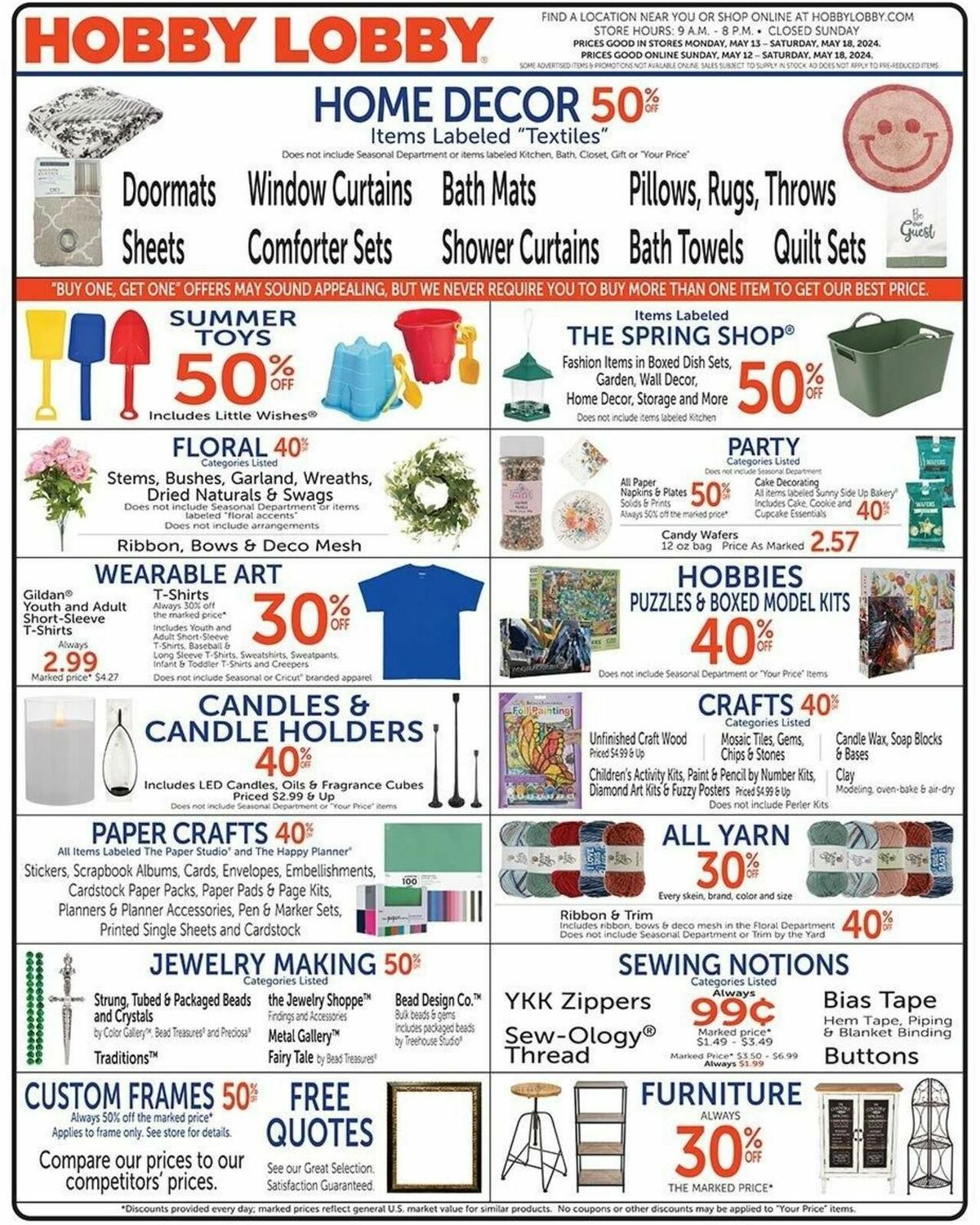 Hobby Lobby Weekly Ad from May 12