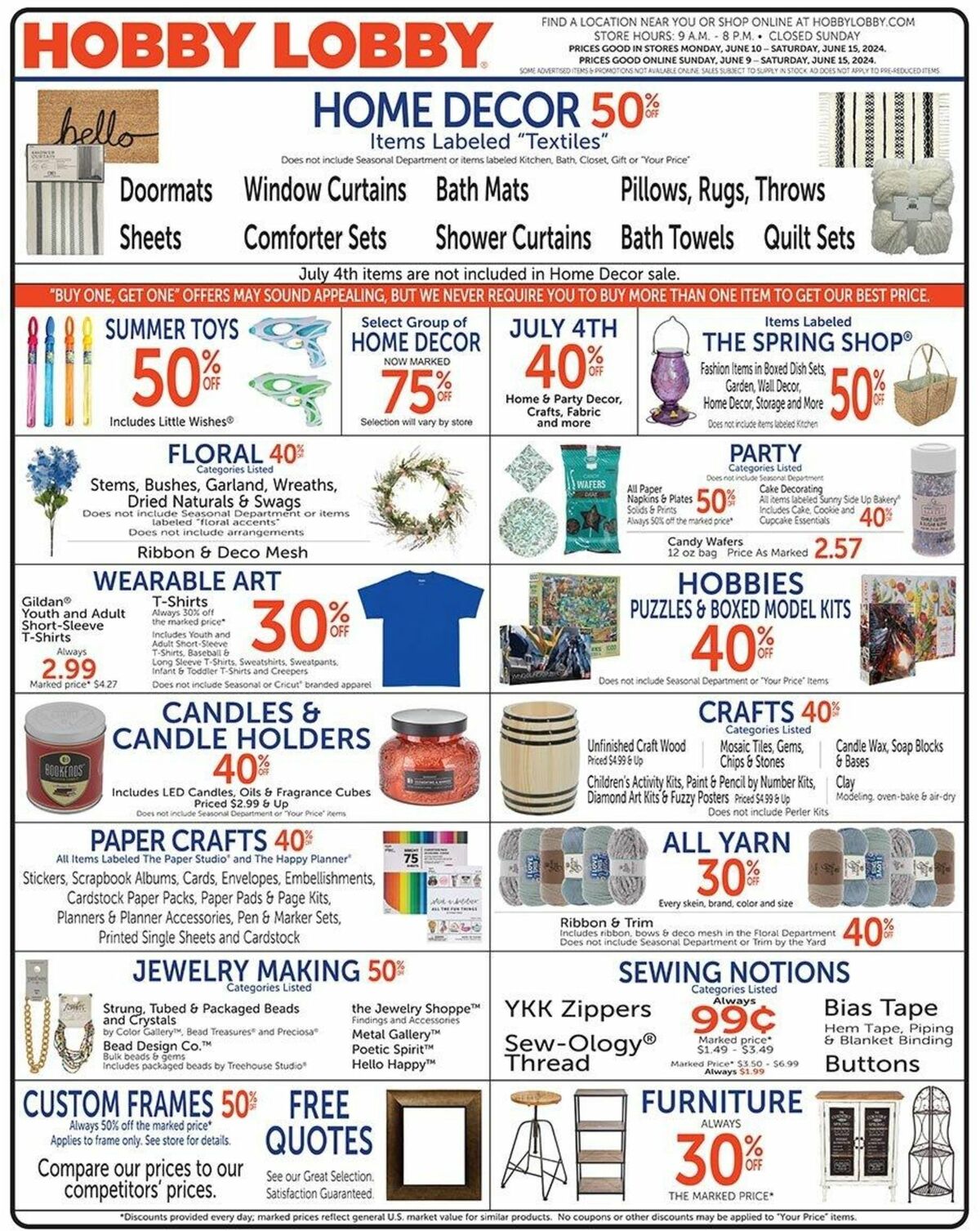 Hobby Lobby Weekly Ad from June 9