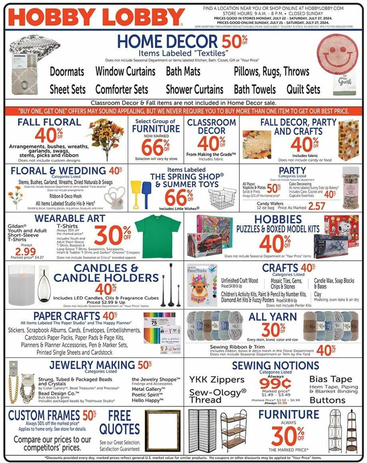 Hobby Lobby Weekly Ad from July 21