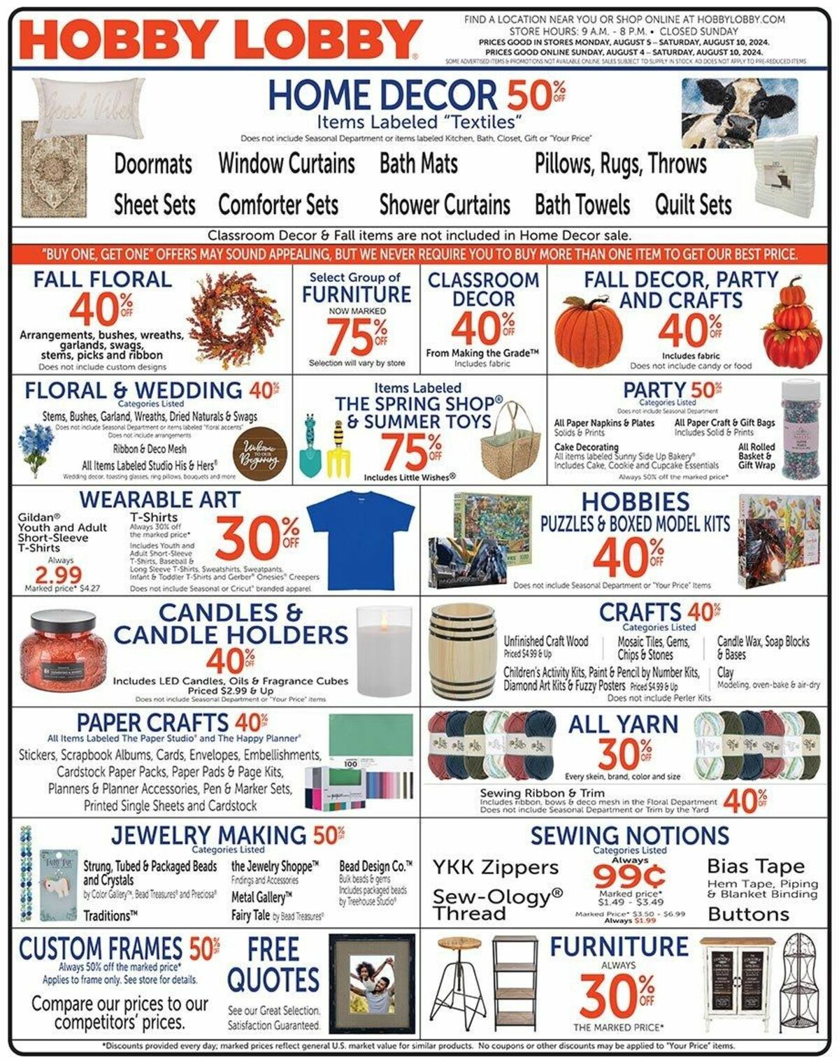 Hobby Lobby Weekly Ad from August 4