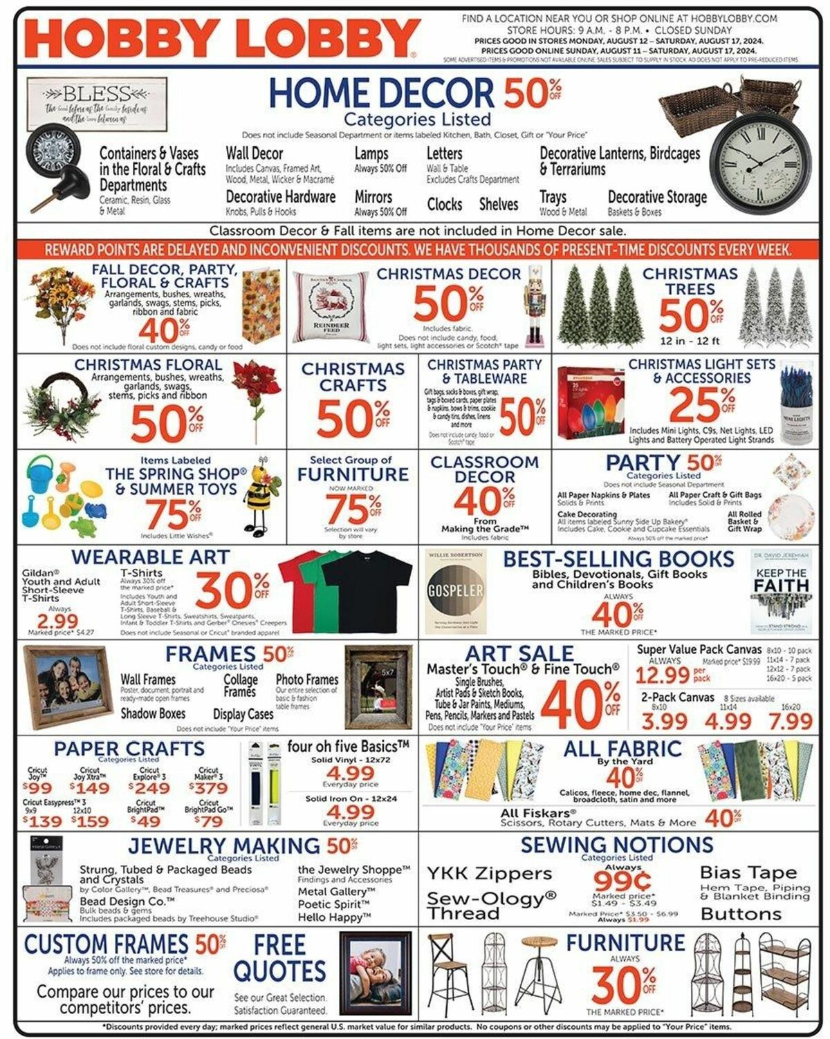 Hobby Lobby Weekly Ad from August 11