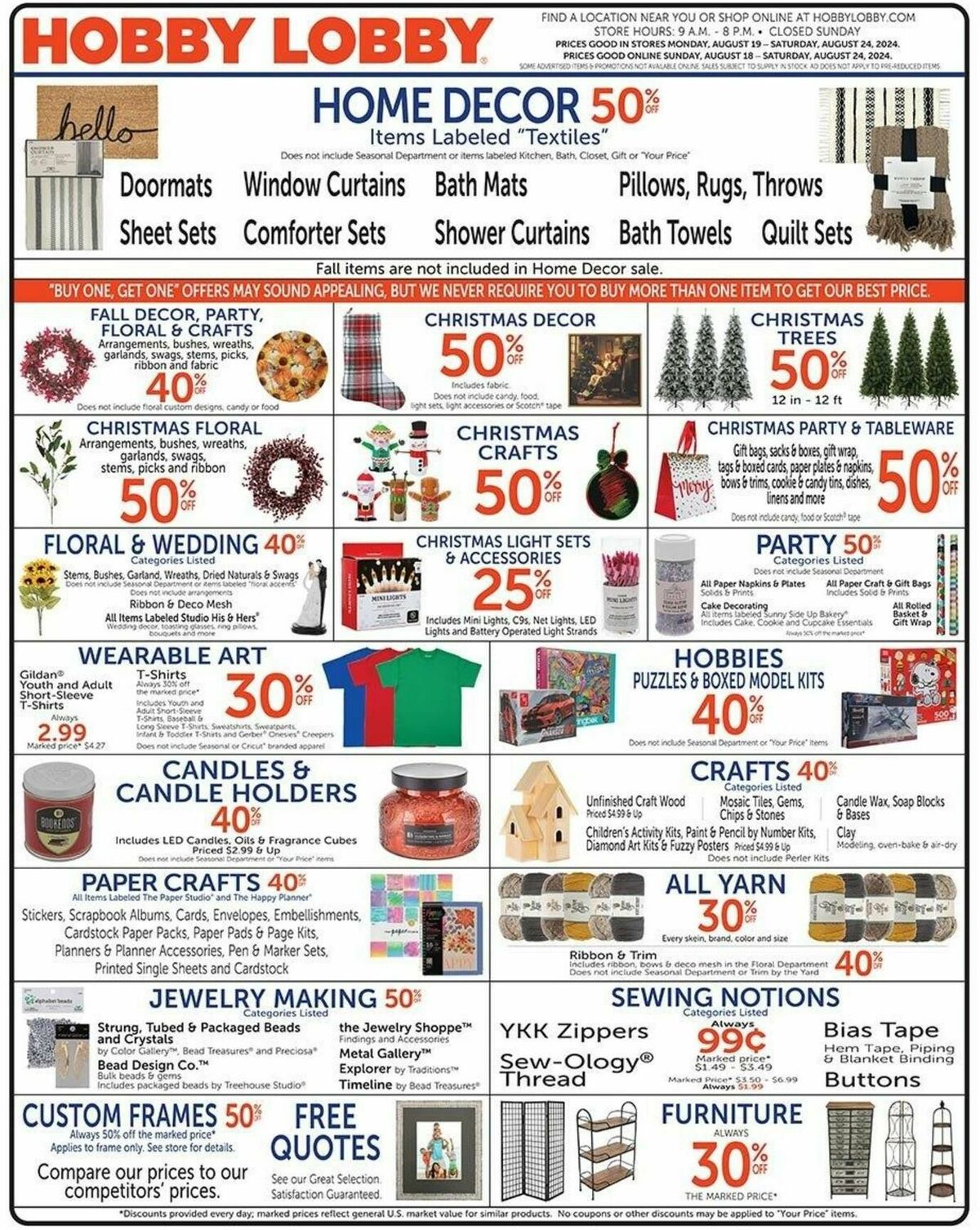 Hobby Lobby Weekly Ad from August 18