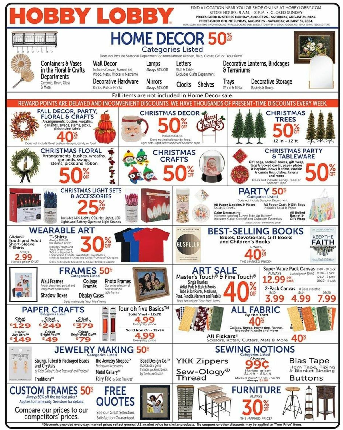 Hobby Lobby Weekly Ad from August 25