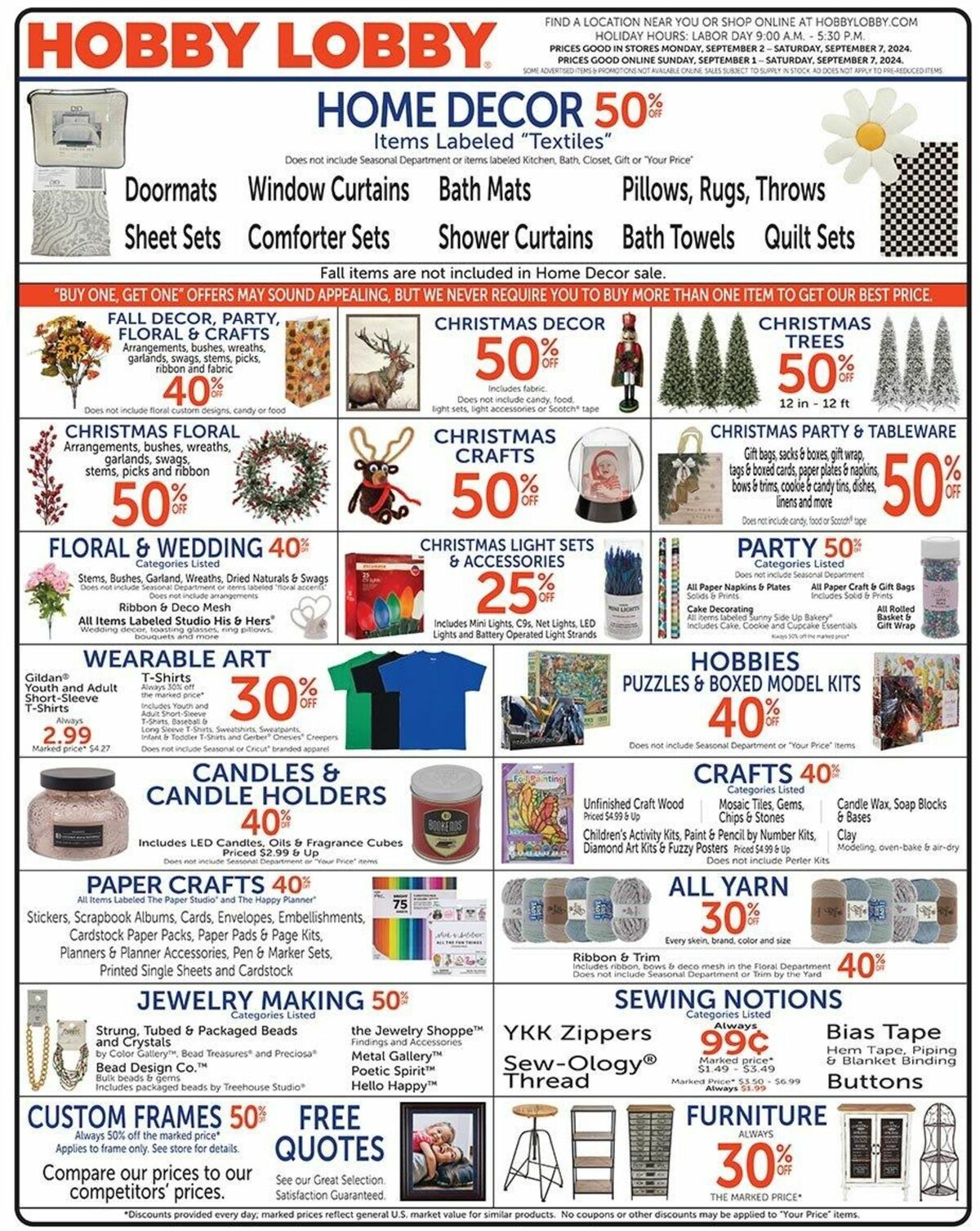 Hobby Lobby Weekly Ad from September 1