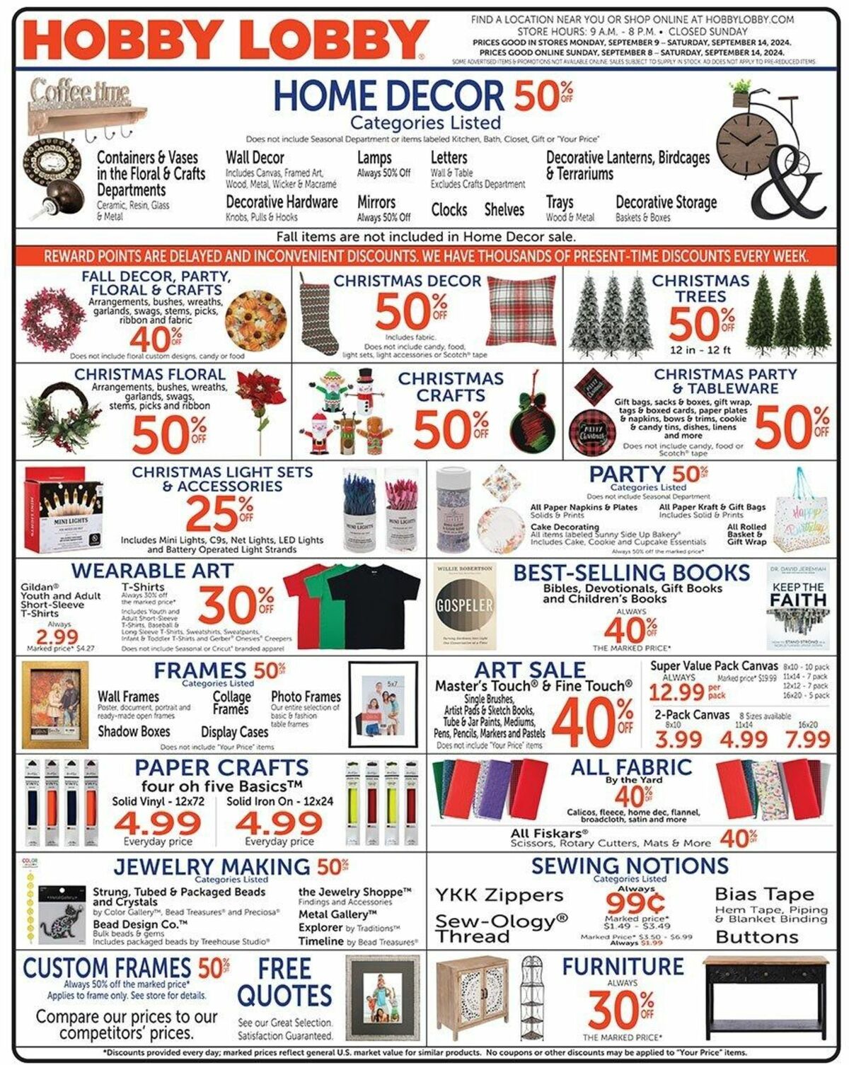 Hobby Lobby Weekly Ad from September 8