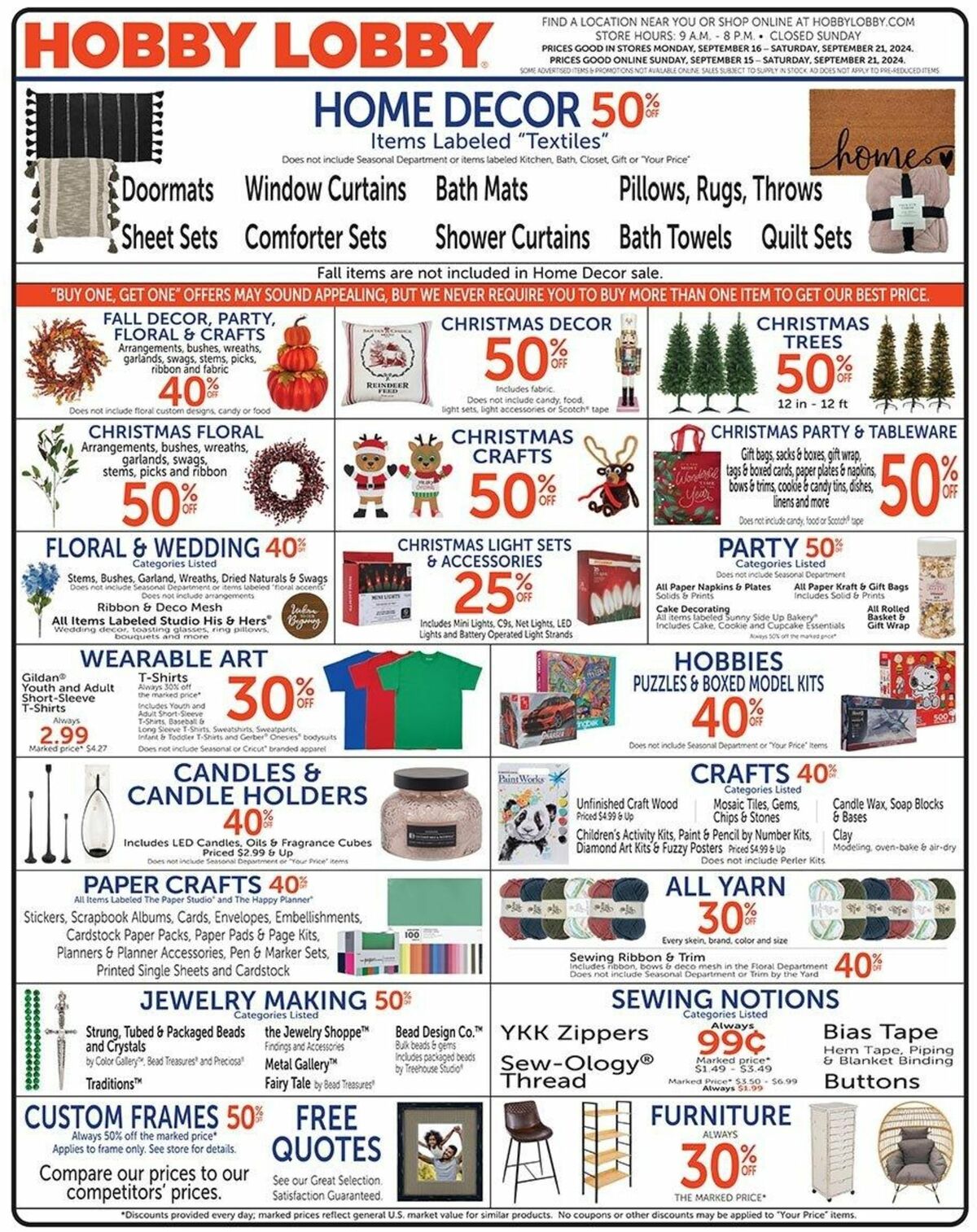 Hobby Lobby Weekly Ad from September 15