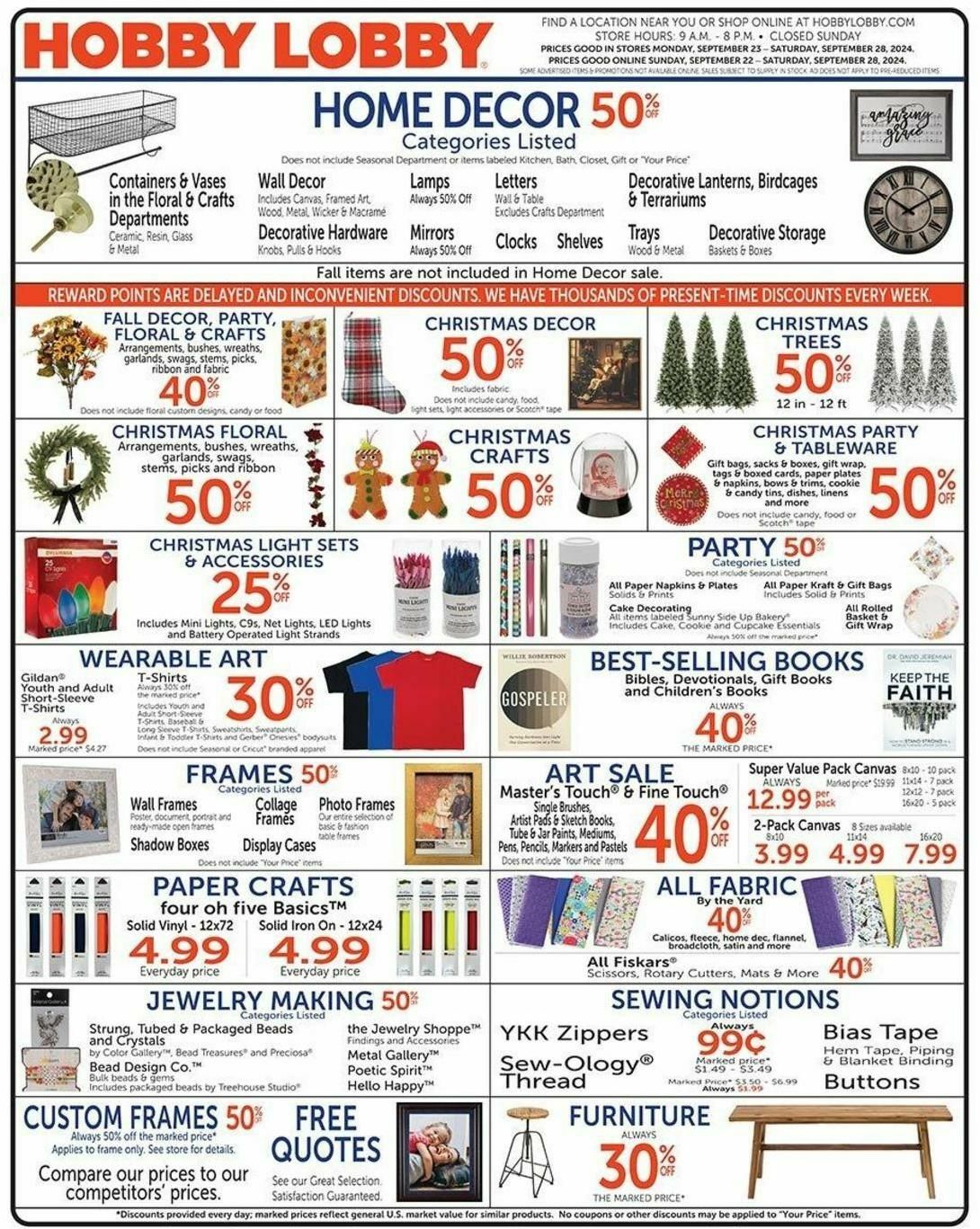 Hobby Lobby Weekly Ad from September 22