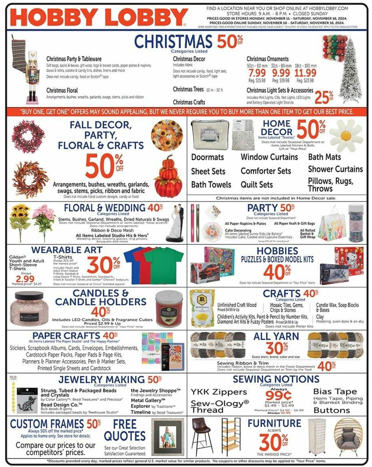 Hobby Lobby Weekly Ad from November 10