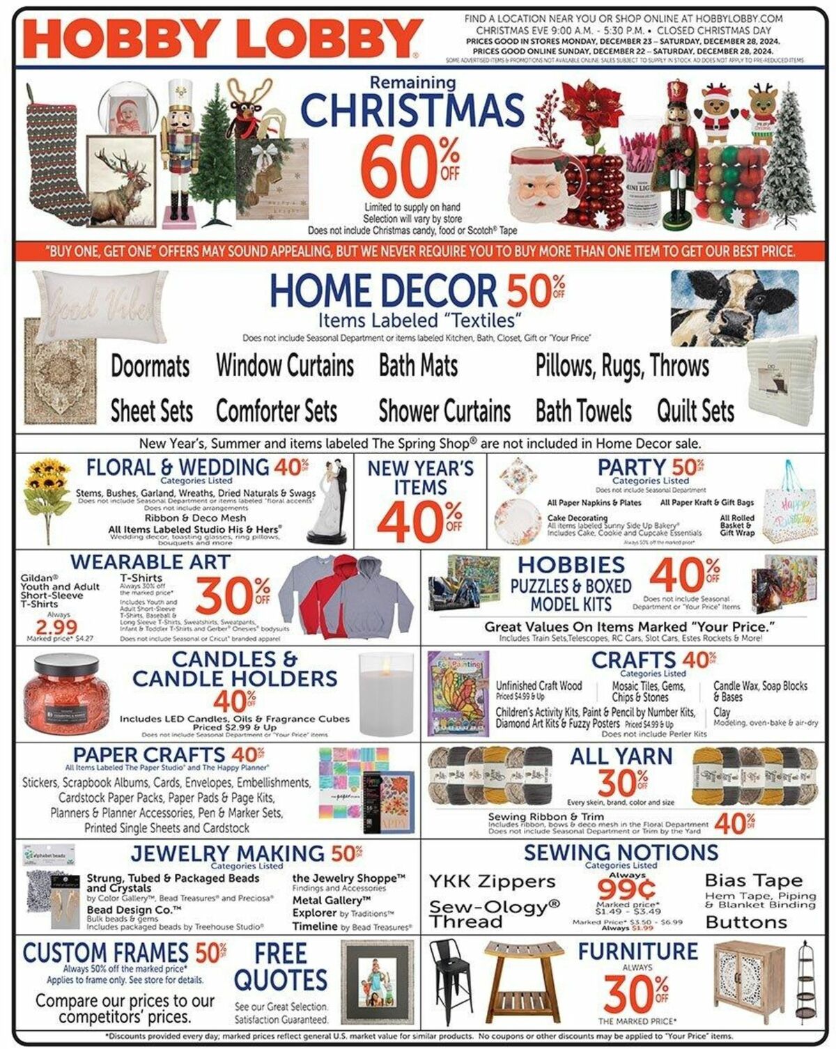 Hobby Lobby Weekly Ad from December 22