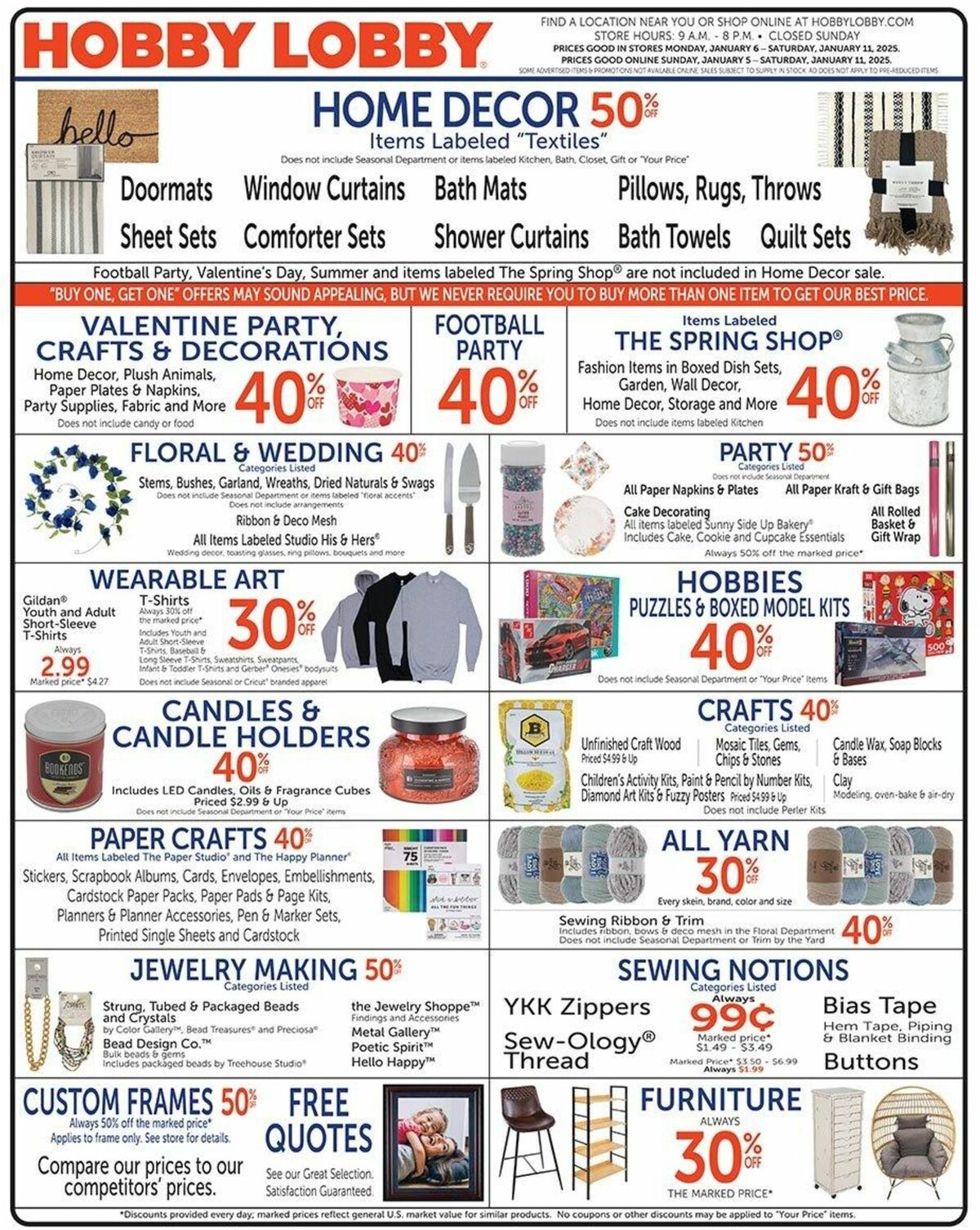 Hobby Lobby Weekly Ad from January 5