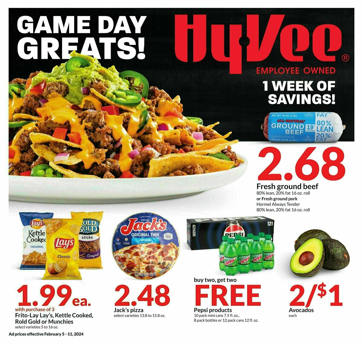 Hy-Vee Game Day Greats! Weekly Ad from February 5