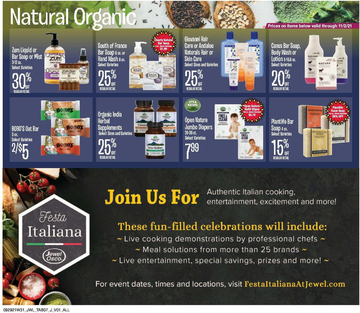 Jewel Osco Natural & Organic Weekly Ad from September 29