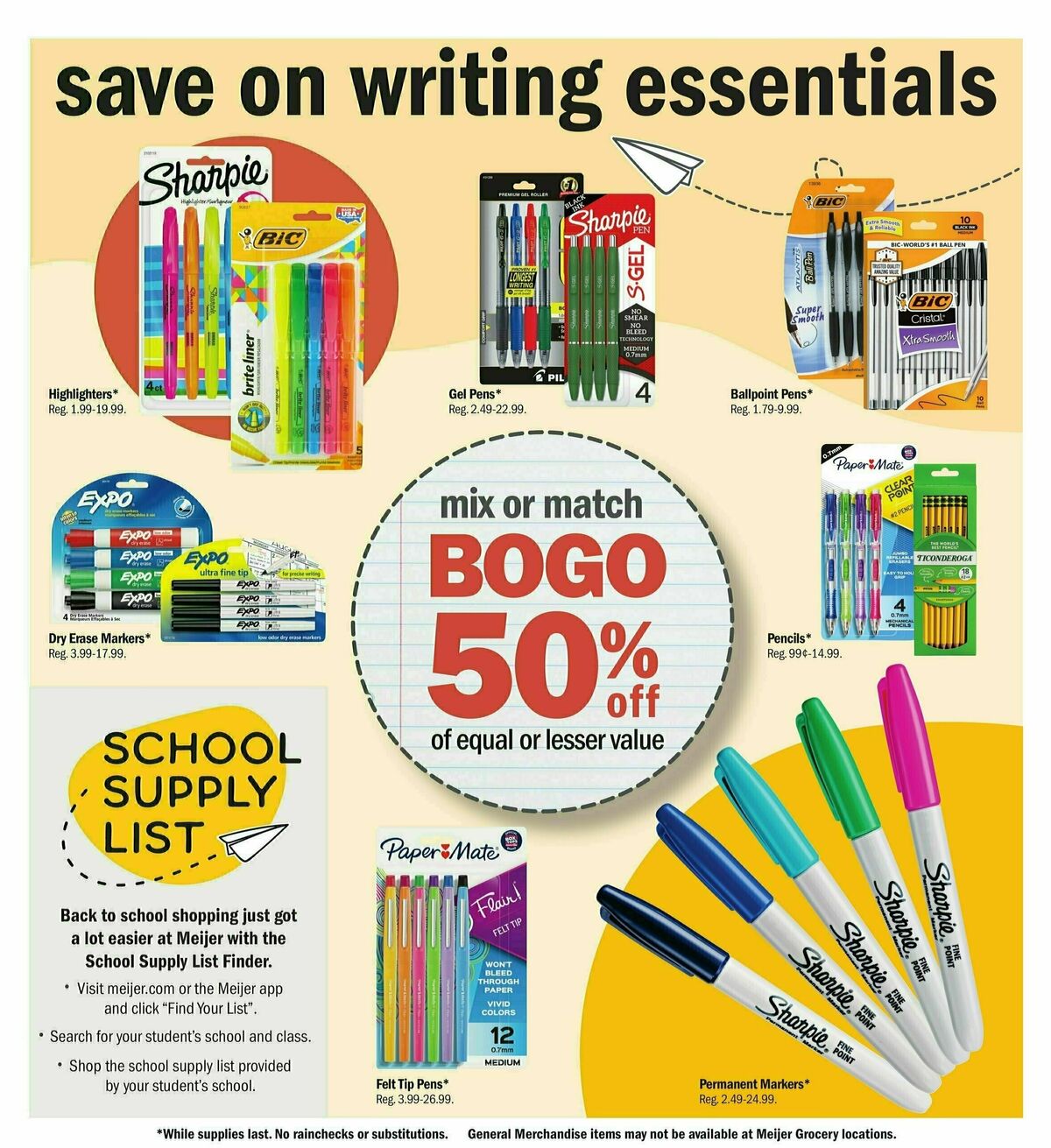 Meijer Back To School Essentials Weekly Ad from August 11