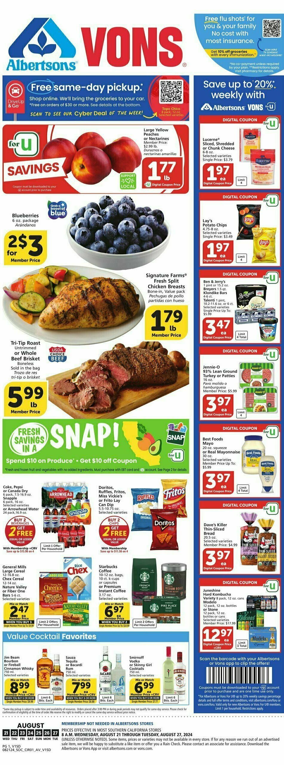 Vons Weekly Ad from August 21