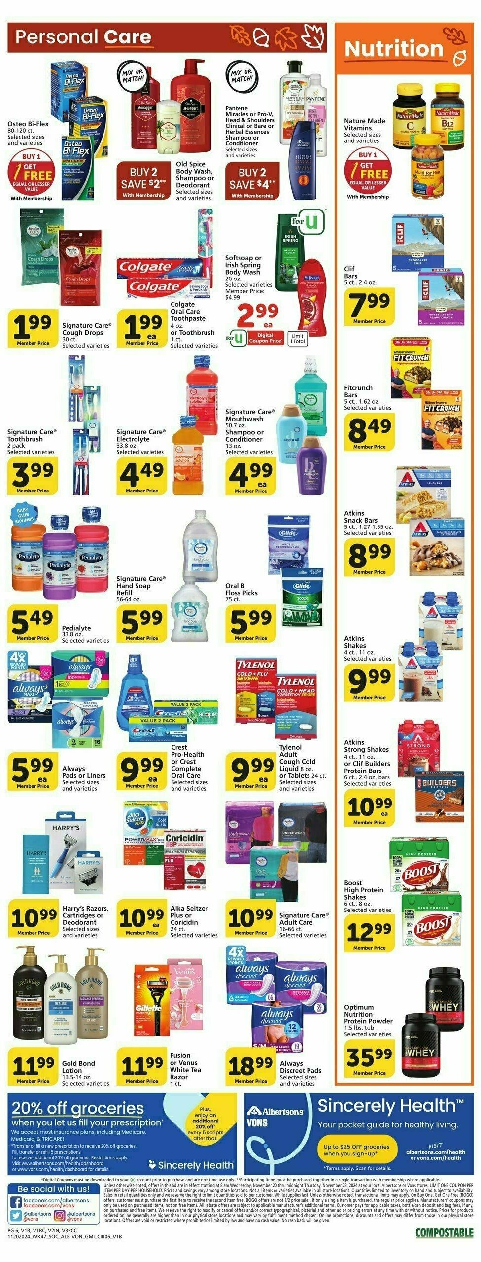 Vons Weekly Ad from November 20