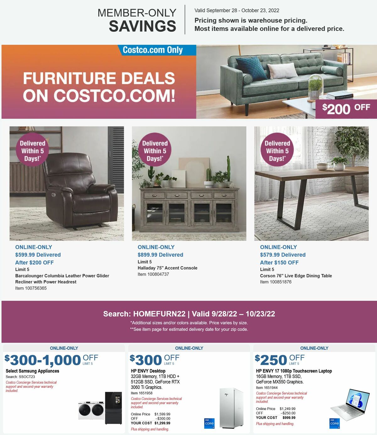 Costco Special Buys and Warehouse Savings from September 28