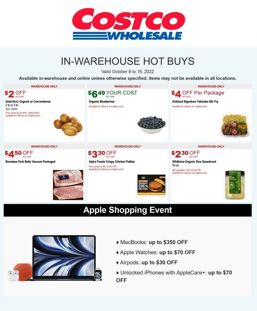 Costco Hot Buys Special Buys and Warehouse Savings from October 8