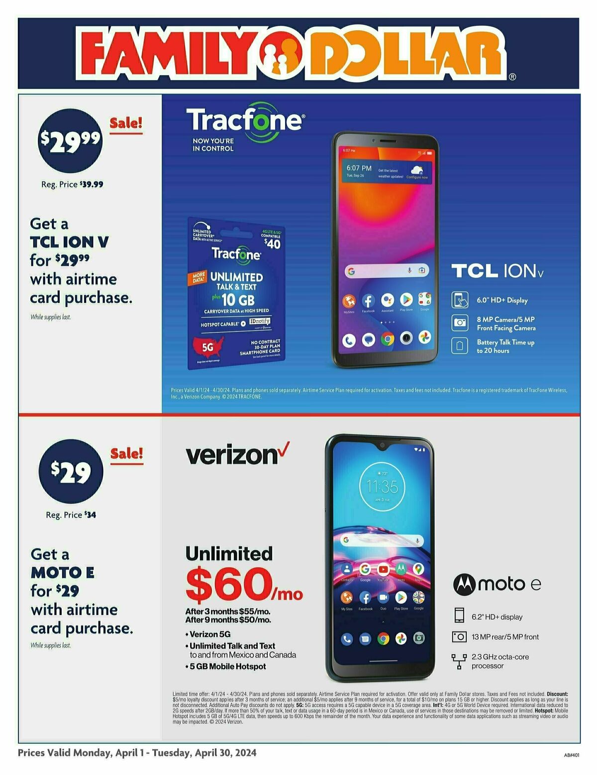 Family Dollar AT&T Tracfone from April 1